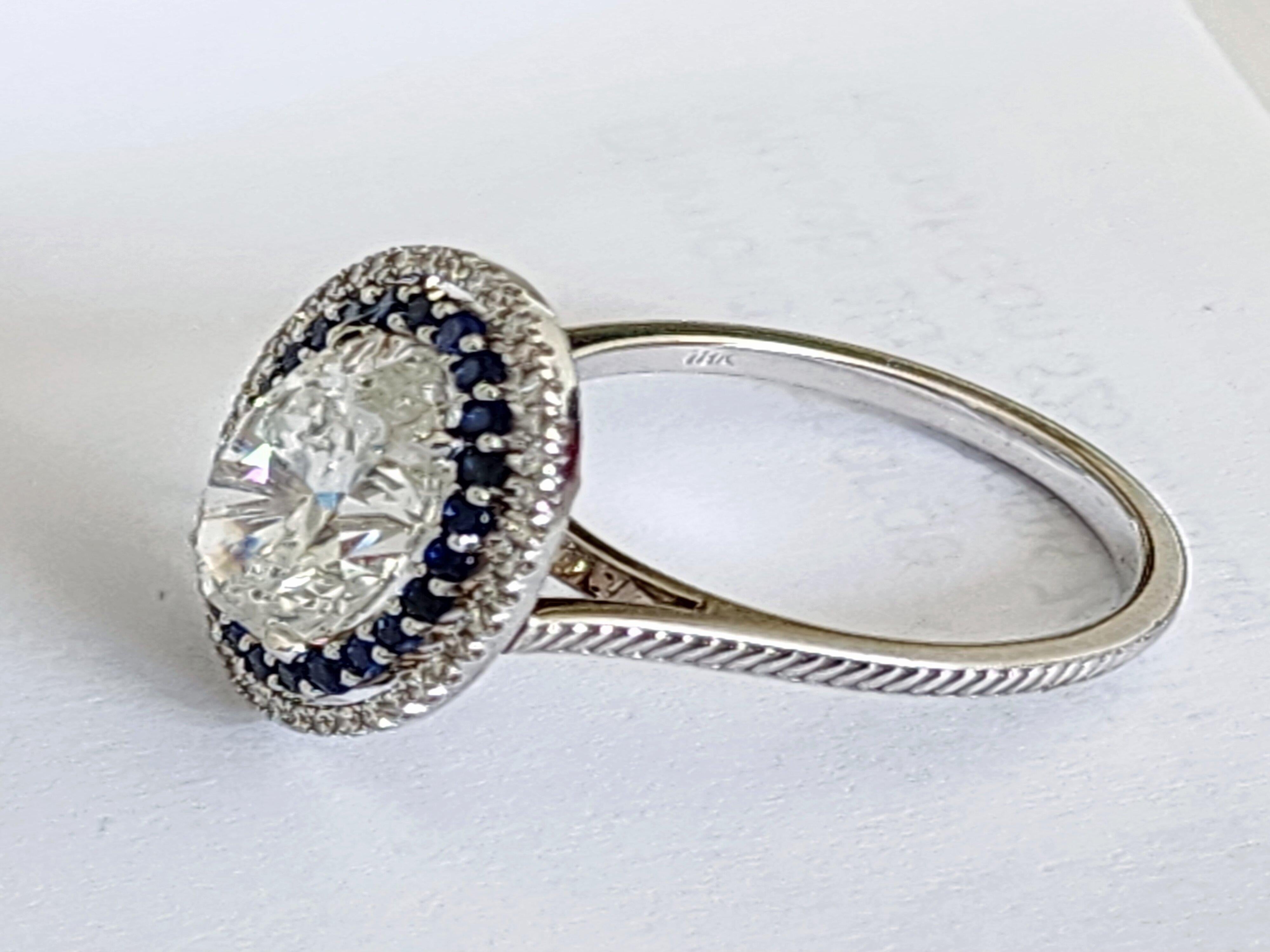Oval Cut Classic 5 carat oval cocktail ring , diamonds and blue sapphire For Sale