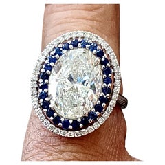 Klassischer ovaler 5-Karat-Cocktailring, Diamanten und blauer Saphir