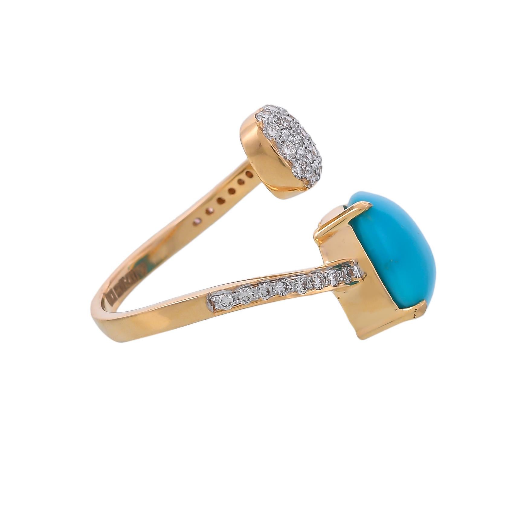 Modern Classic 5.22 Carat Turquoise and Diamonds 18 Karat Open Band Yellow Gold Ring