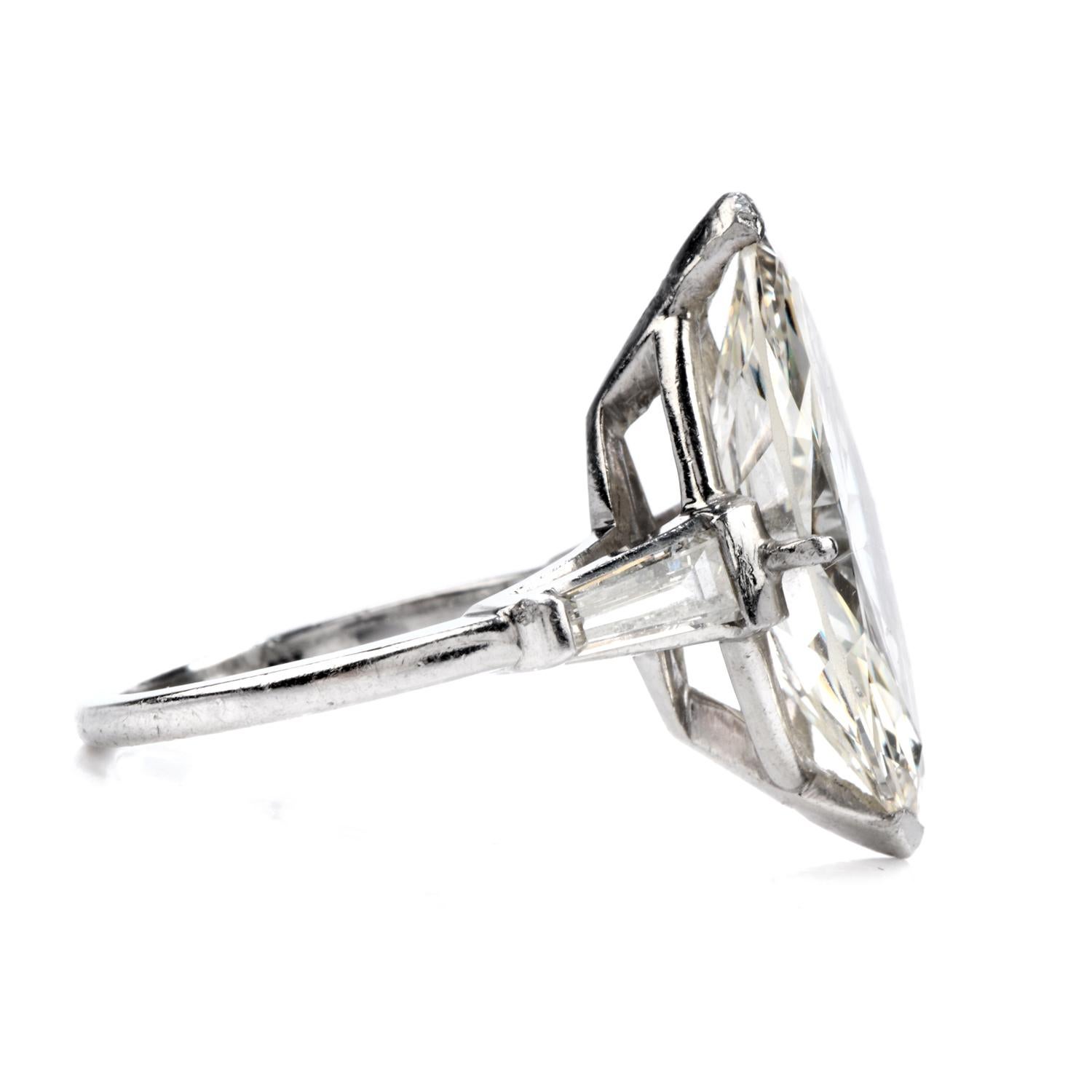 Marquise Cut Classic 6.49 Carat Marquise Diamond Platinum  Engagement Ring