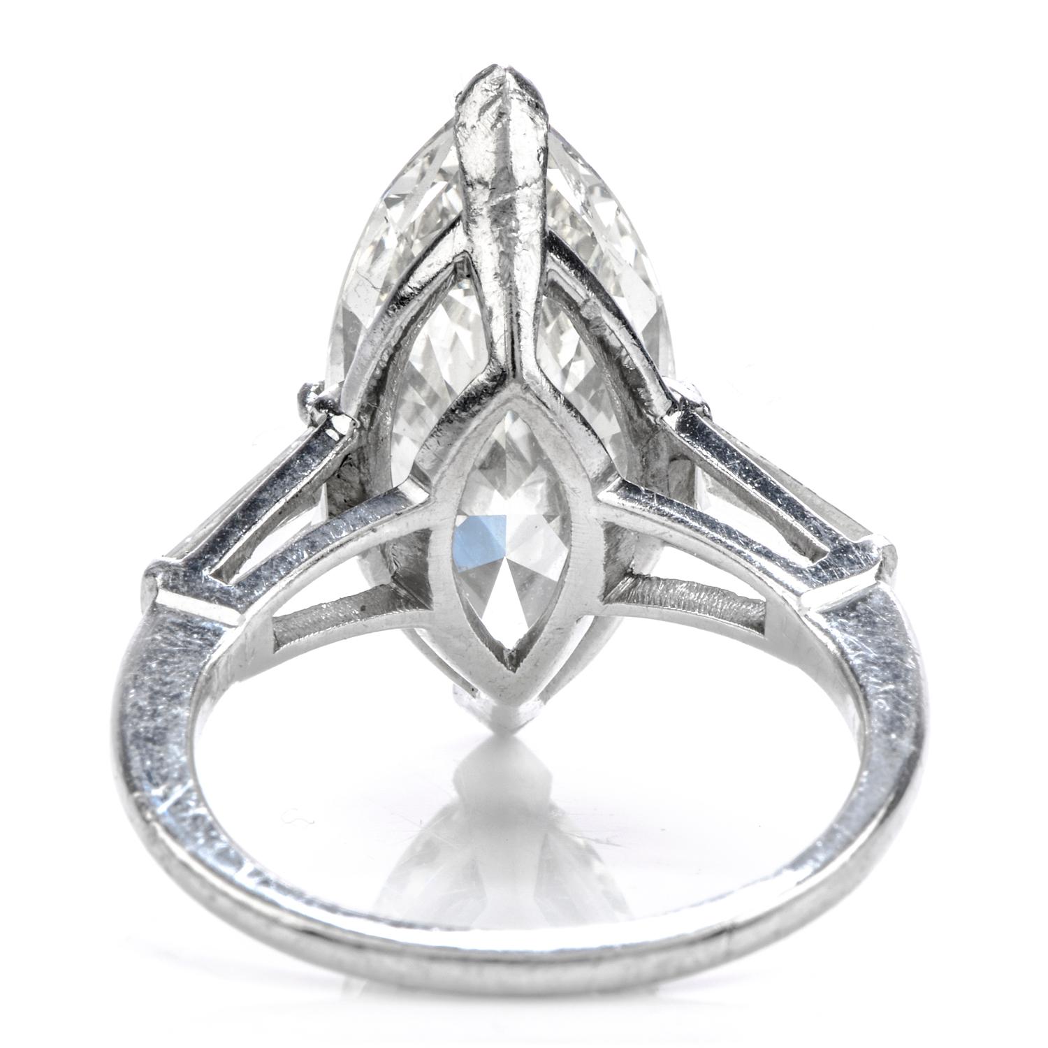 Classic 6.49 Carat Marquise Diamond Platinum  Engagement Ring In Excellent Condition In Miami, FL