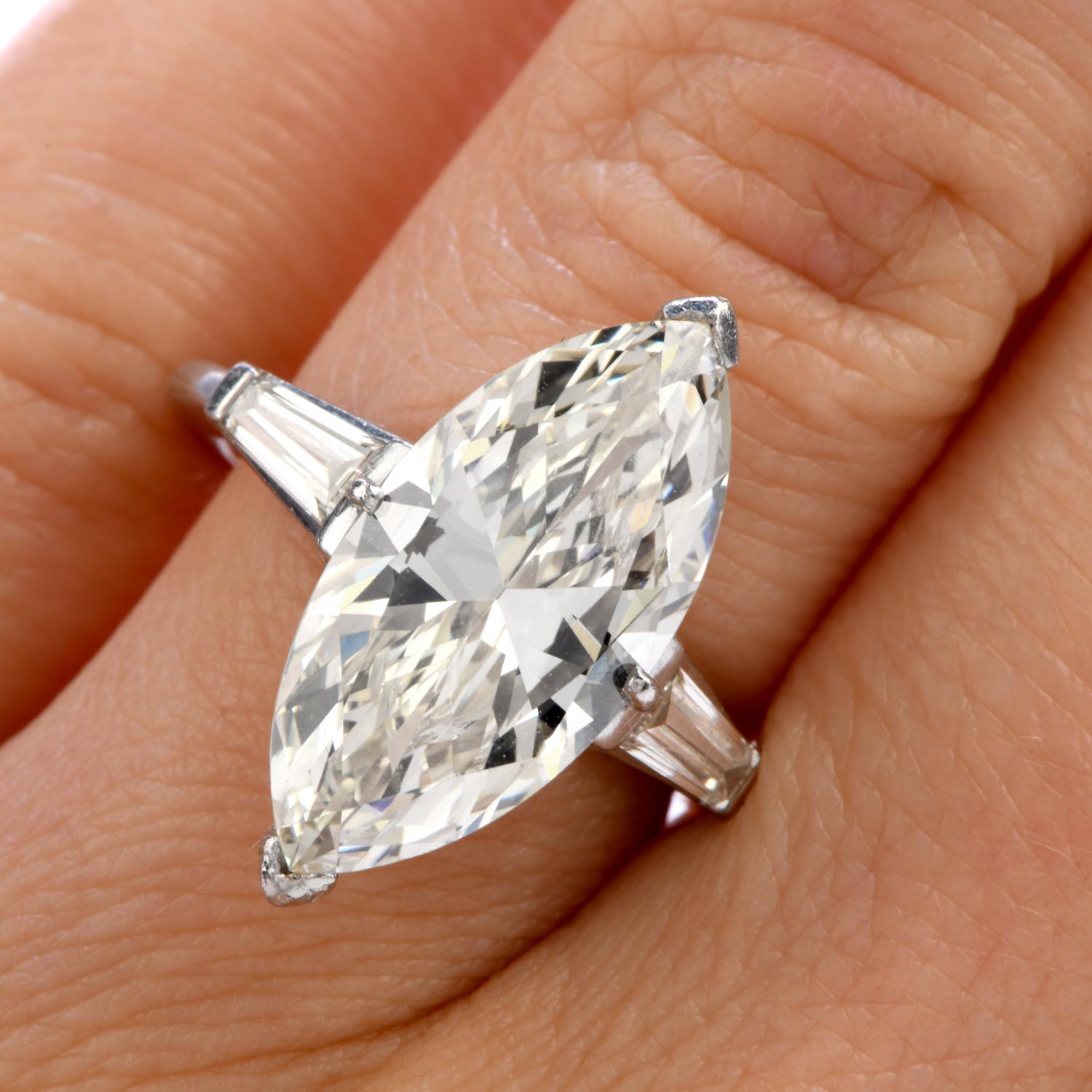 Women's Classic 6.49 Carat Marquise Diamond Platinum  Engagement Ring