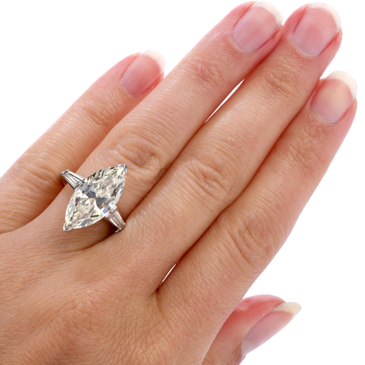 Classic 6.49 Carat Marquise Diamond Platinum  Engagement Ring 1