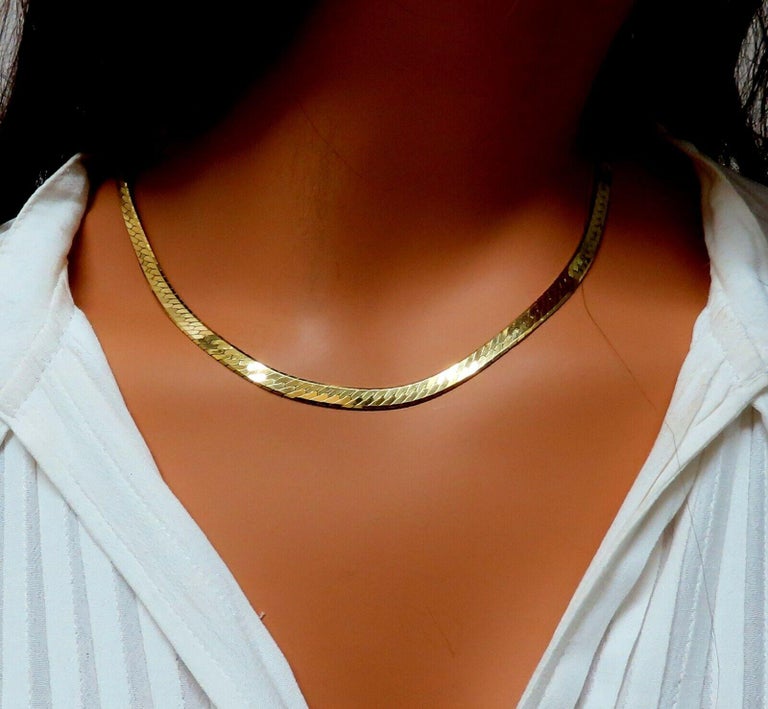 Classic Gauge Herringbone Necklace 14 Karat at 1stDibs