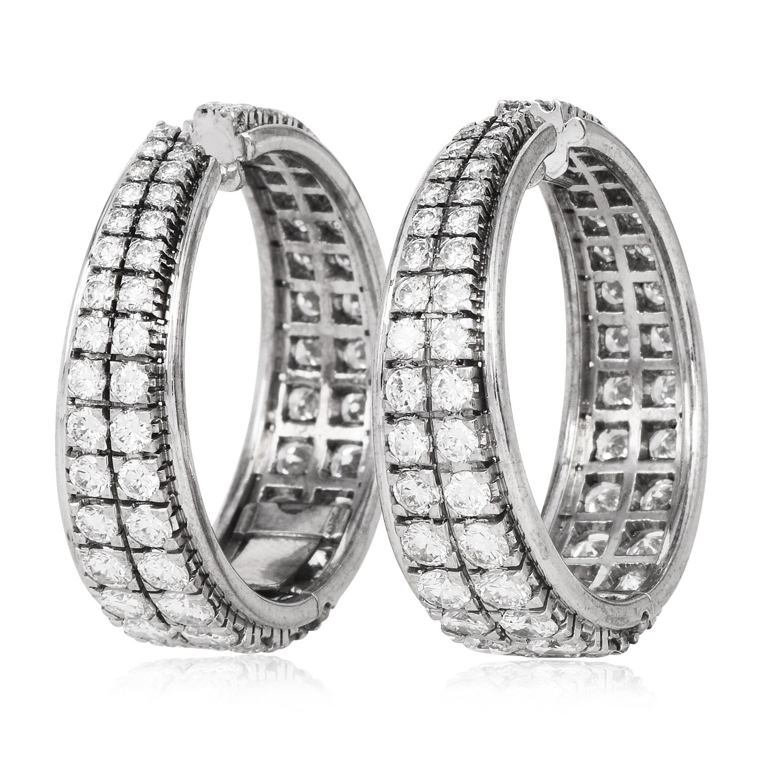 These beautiful high-quality Diamond Earrings were inspired by a Hoop with a graduated channeled style. Crafted in 18K White Gold.

Embellished by 128 bright white round, brilliant-cut diamonds adorning these earrings

weighing approx. 5.50 carat,