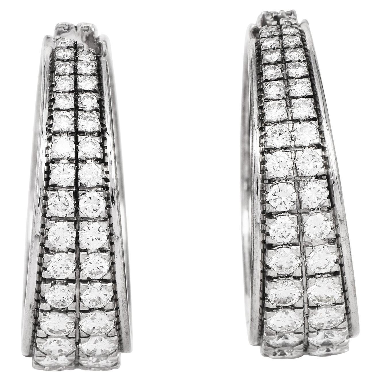 Classic 5.50 Carats Diamond 18K White Gold Wide Hoop Earrings For Sale