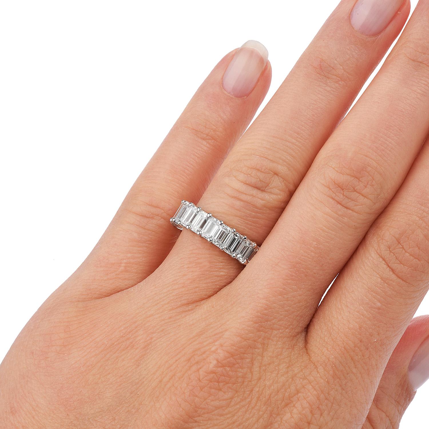 Modern Classic 5.74 Carat Baguette Cut White Gold Eternity Band Ring