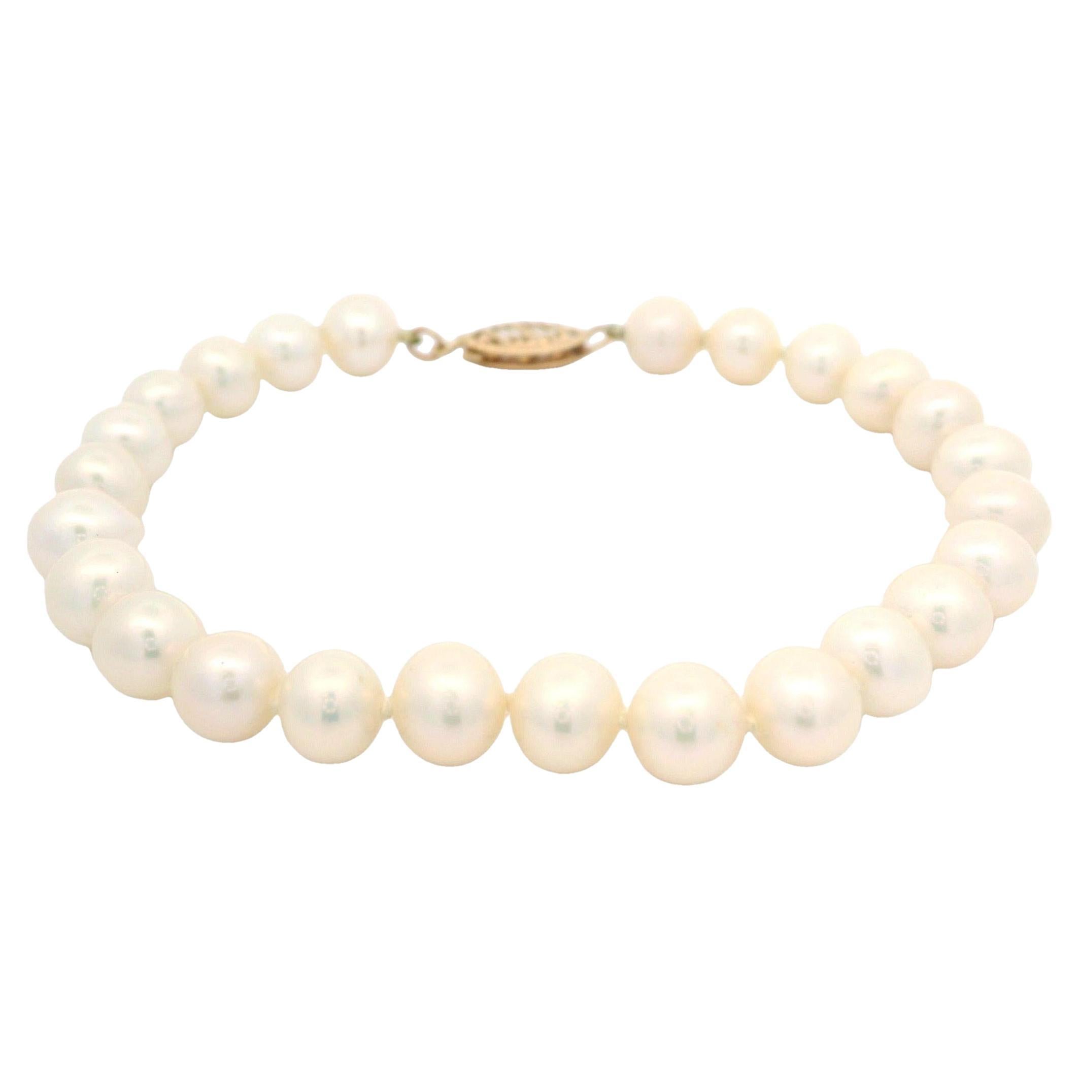 Classic 6-7mm Cultured Pearl Strand Bracelet w/ 14k Yellow Gold Hook Push Clasp