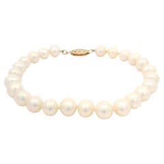 Classic 6-7mm Cultured Pearl Strand Bracelet w/ 14k Yellow Gold Hook Push Clasp