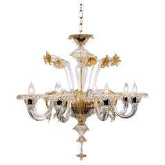 Classic 6-Arm Hand Blown Murano Glass Chandelier Pendant Amber Flower Detailing