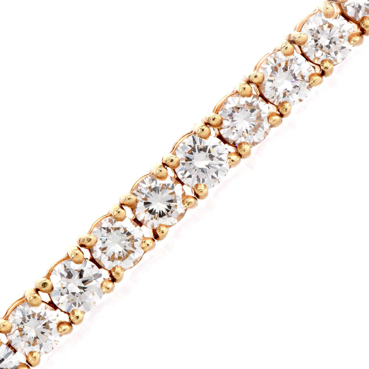 Women's or Men's Classic 6.70cts Round Cut Diamond 18K Gold Tennis Line Bracelet