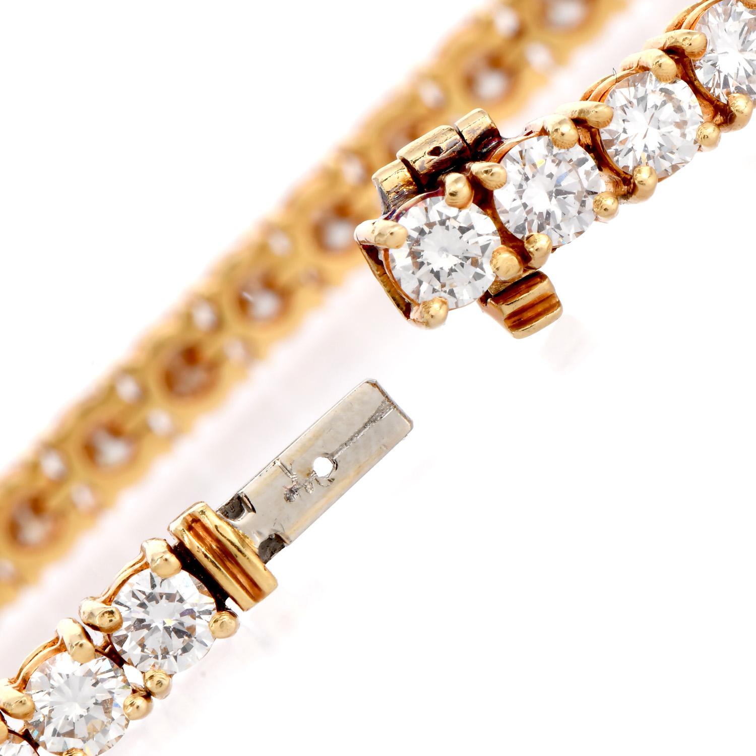 Classic 6.70cts Round Cut Diamond 18K Gold Tennis Line Bracelet 1