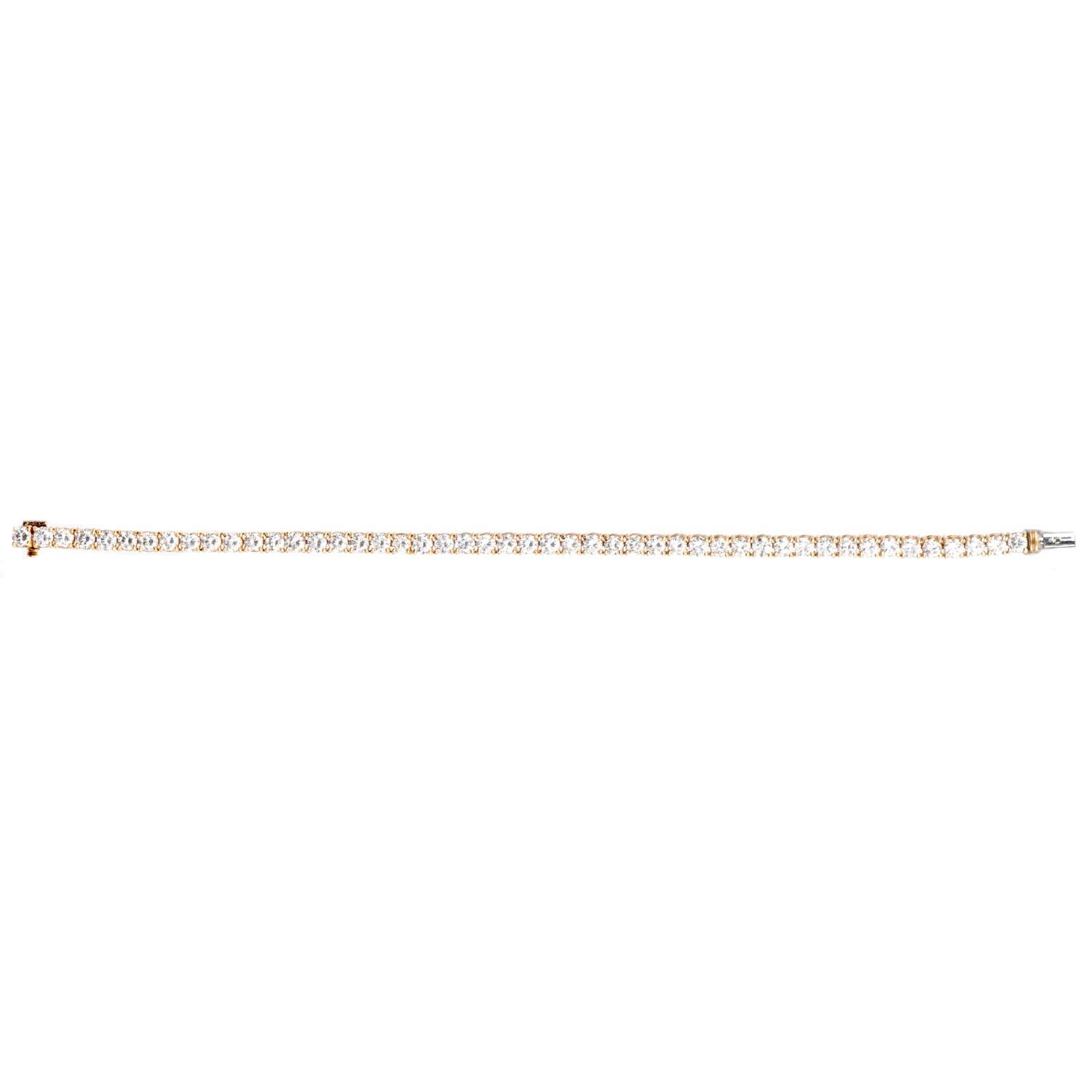 Classic 6.70cts Round Cut Diamond 18K Gold Tennis Line Bracelet 2