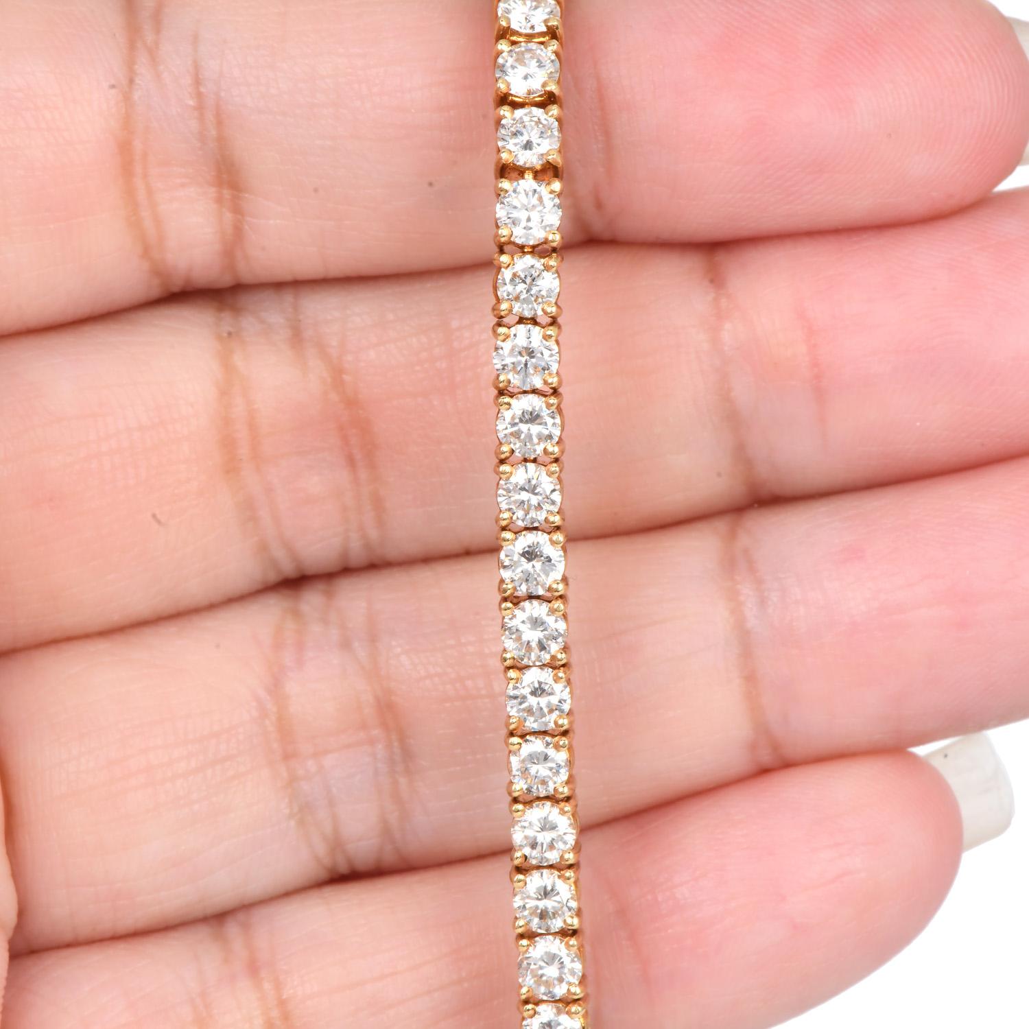 Classic 6.70cts Round Cut Diamond 18K Gold Tennis Line Bracelet 3