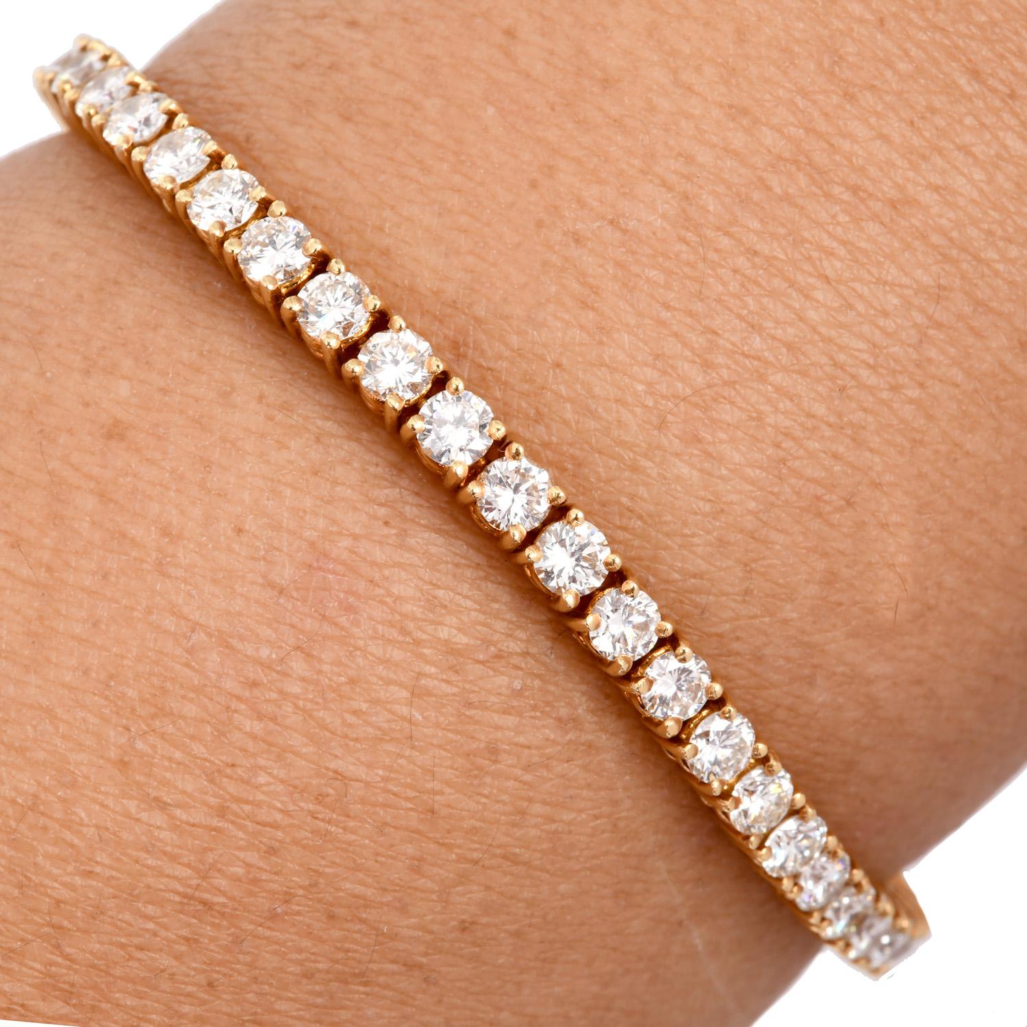Classic 6.70cts Round Cut Diamond 18K Gold Tennis Line Bracelet 4