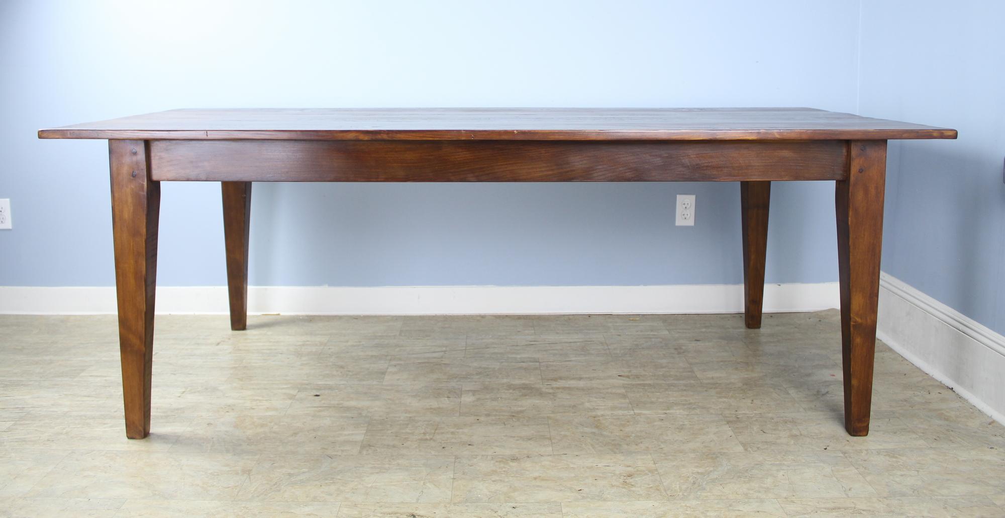 English Classic Pine Farm Table, Stained Walnut