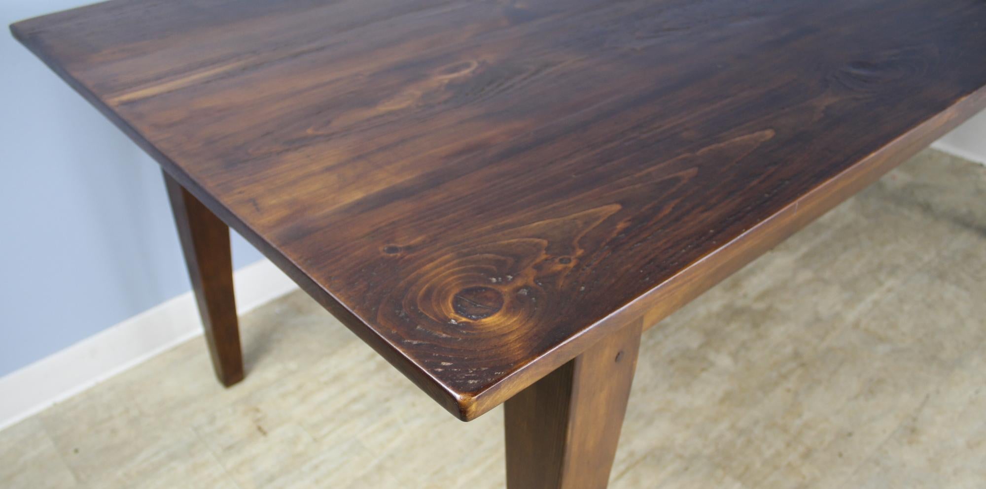 Contemporary Classic Pine Farm Table, Stained Walnut