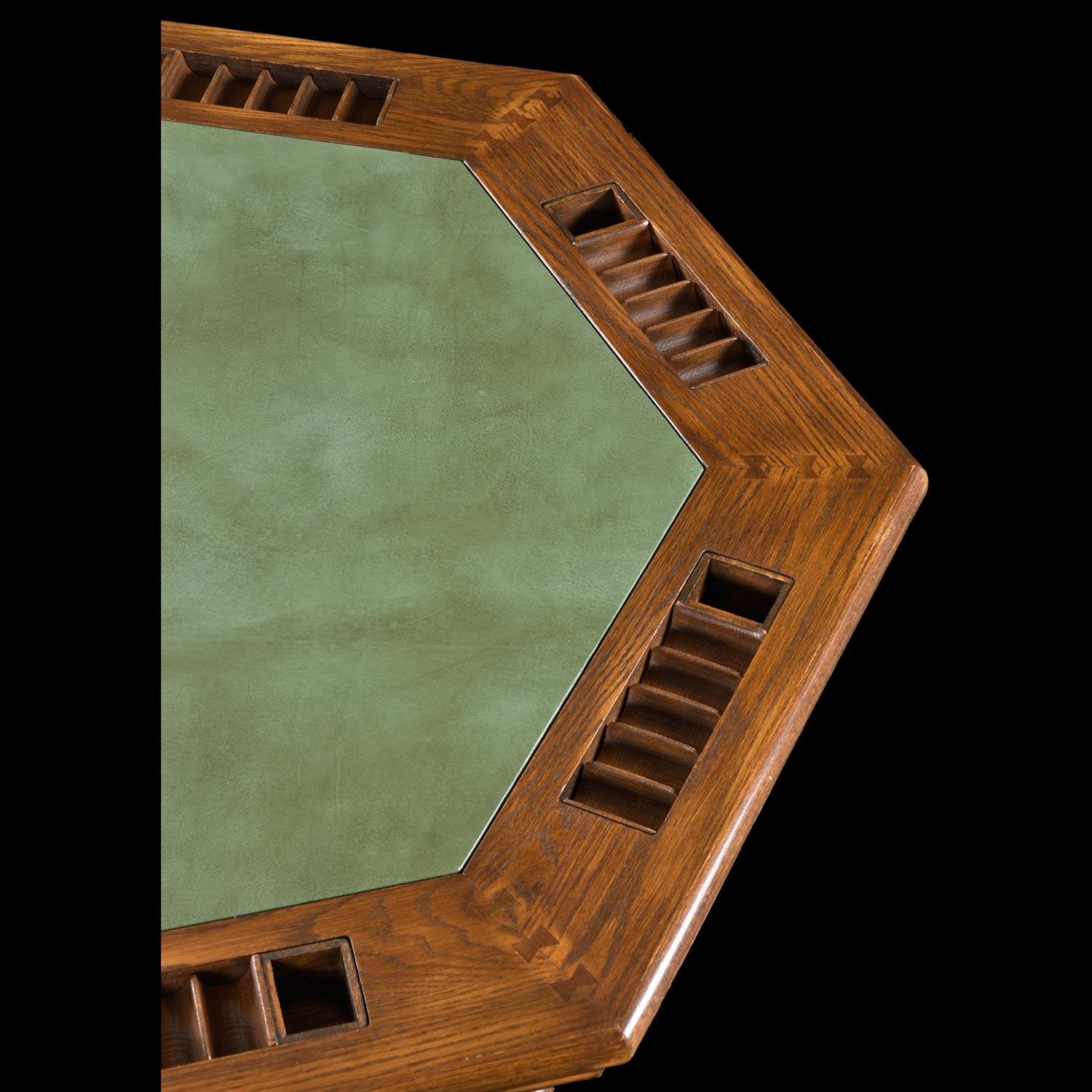 Rustic Classic 7-Player Viking Oak Poker Table Set by Romweber in Green Vinyl
