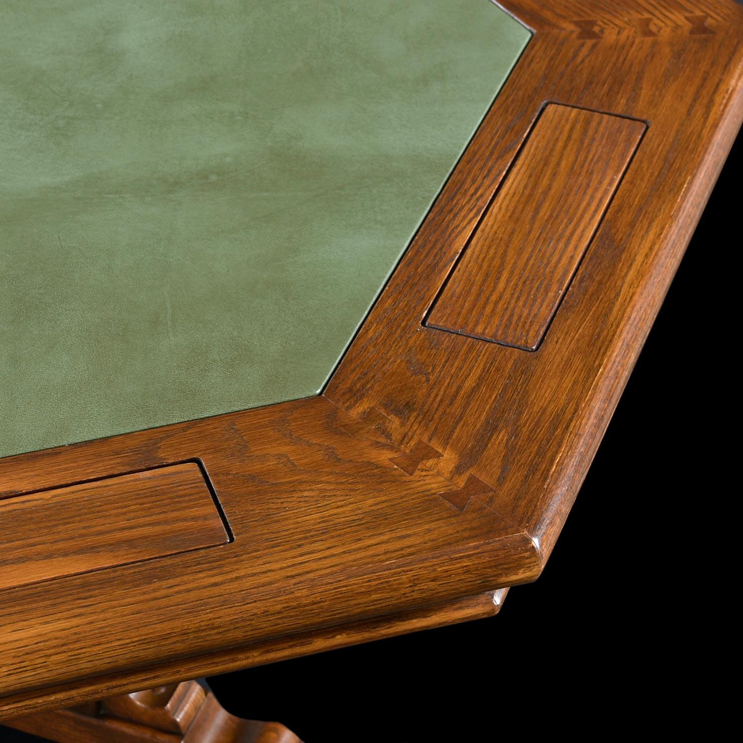Classic 7-Player Viking Oak Poker Table Set by Romweber in Green Vinyl In Good Condition In Chattanooga, TN