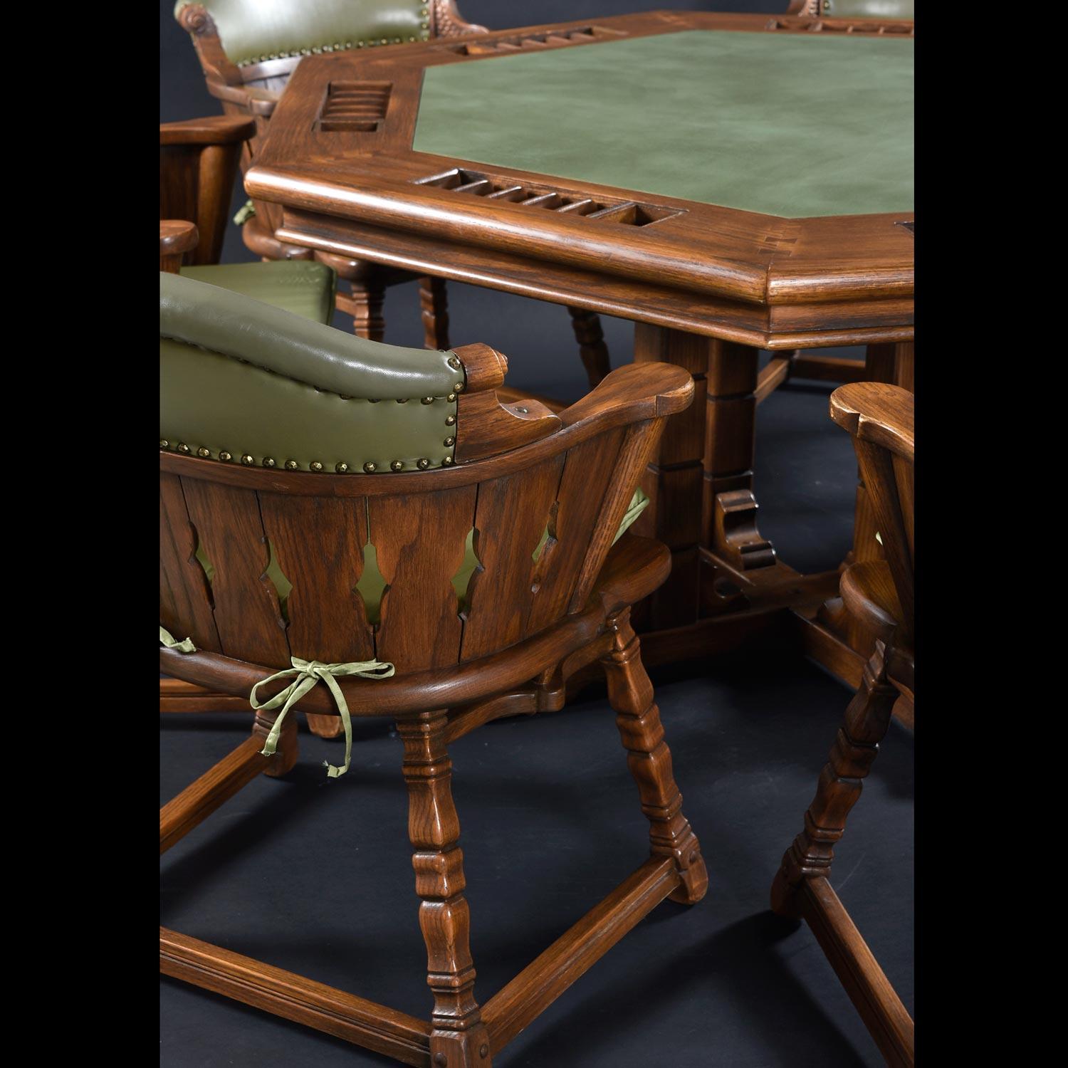 Late 20th Century Classic 7-Player Viking Oak Poker Table Set by Romweber in Green Vinyl