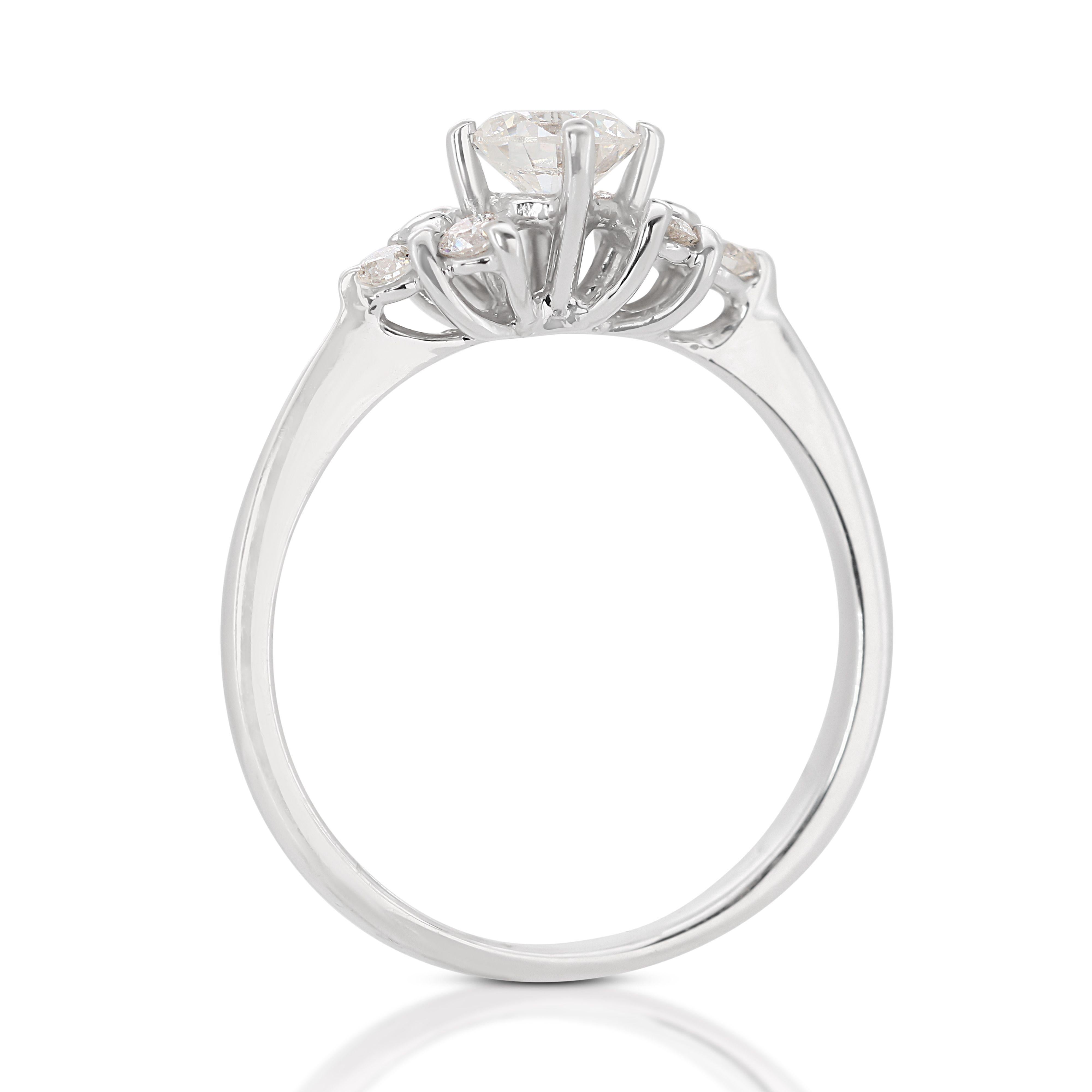 Women's Classic 7 Stone Diamond 18K White Gold Diamond Ring with 0.42 Total Carat of Rou For Sale