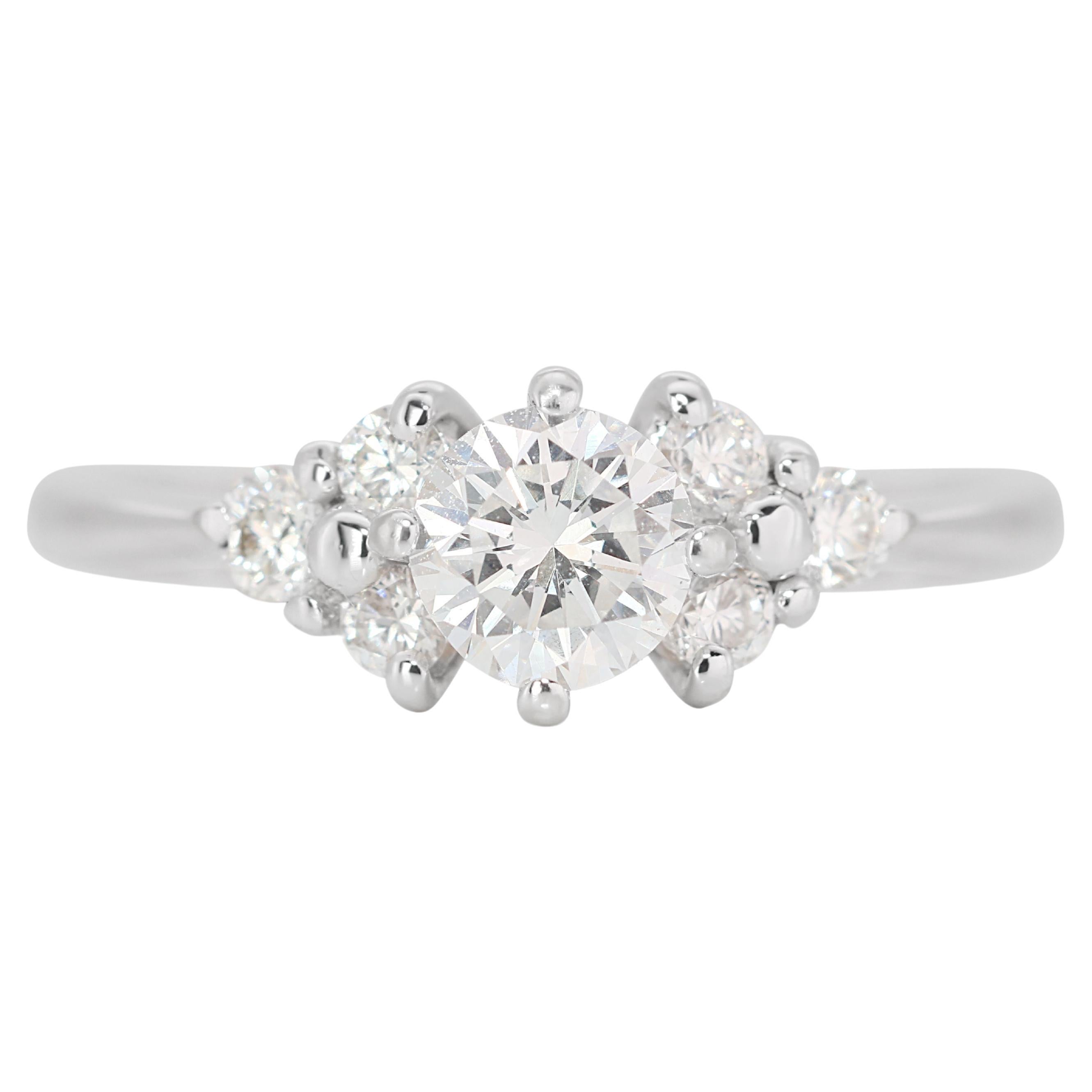 Classic 7 Stone Diamond 18K White Gold Diamond Ring with 0.42 Total Carat of Rou For Sale