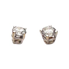 Orecchini a bottone classici con diamante da 0,70 carati, in oro bianco 14 carati, con diamante naturale