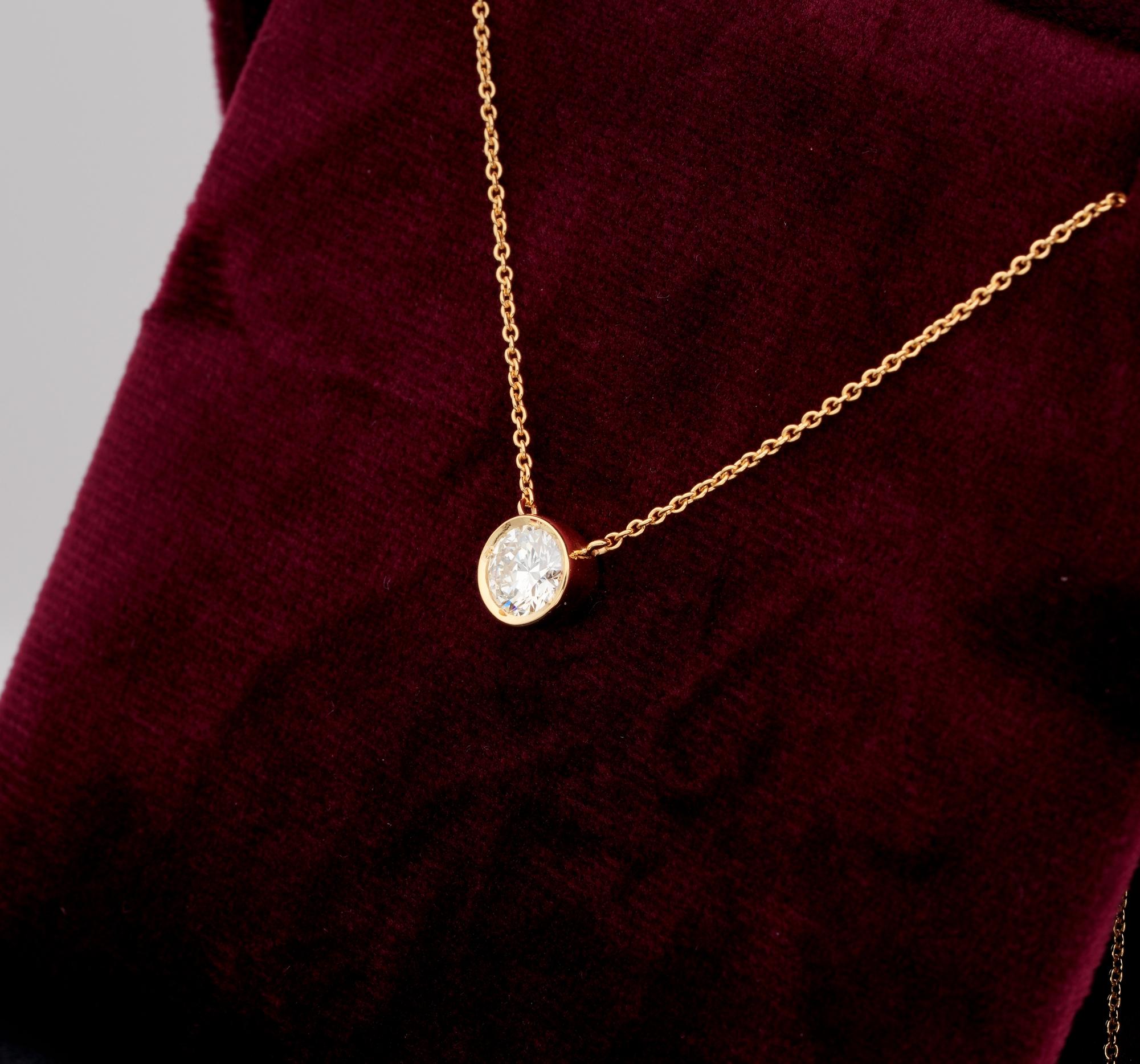 Contemporary Classic .70 Carat G VVS Diamond Pendant Plus Chain Necklace For Sale