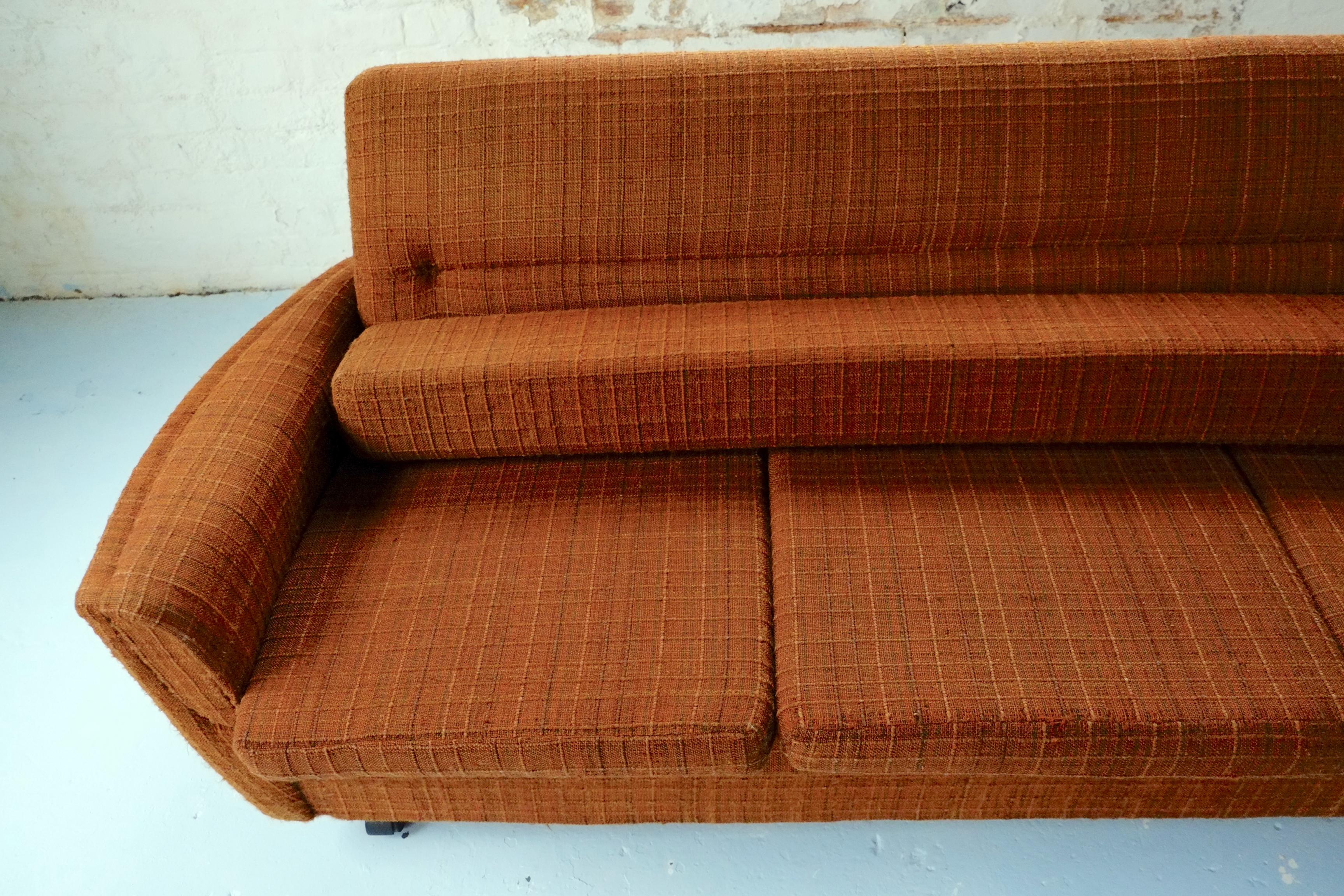Classic 70's Vintage British Brown Sofa Bed Settee on Castors 6