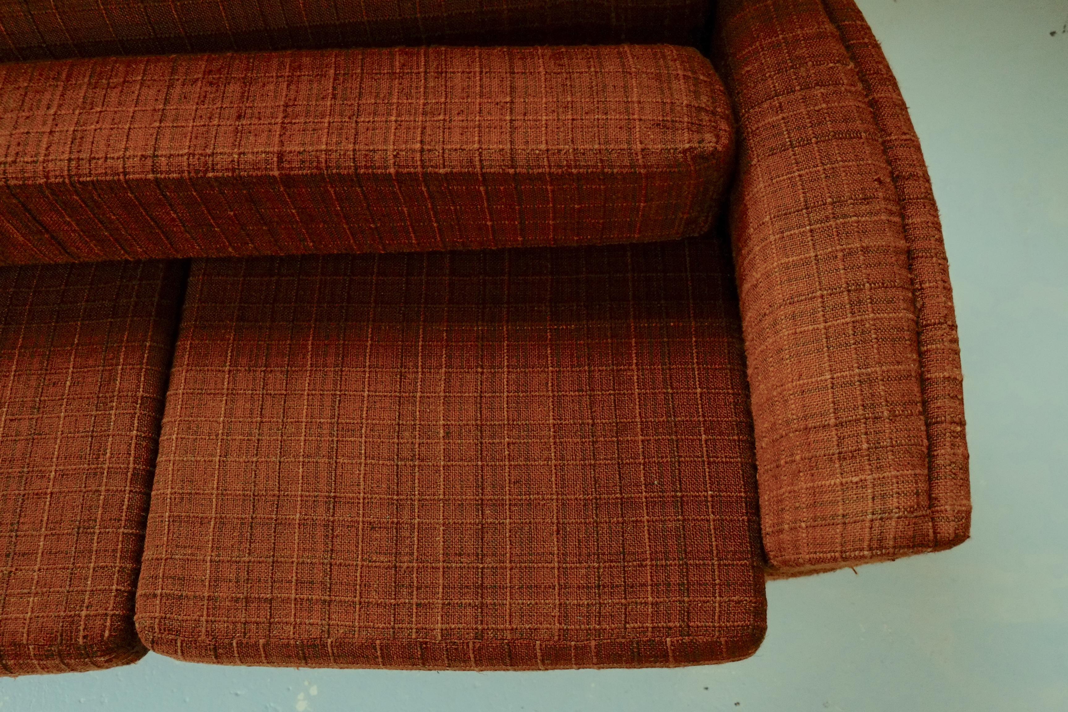 Classic 70's Vintage British Brown Sofa Bed Settee on Castors 7