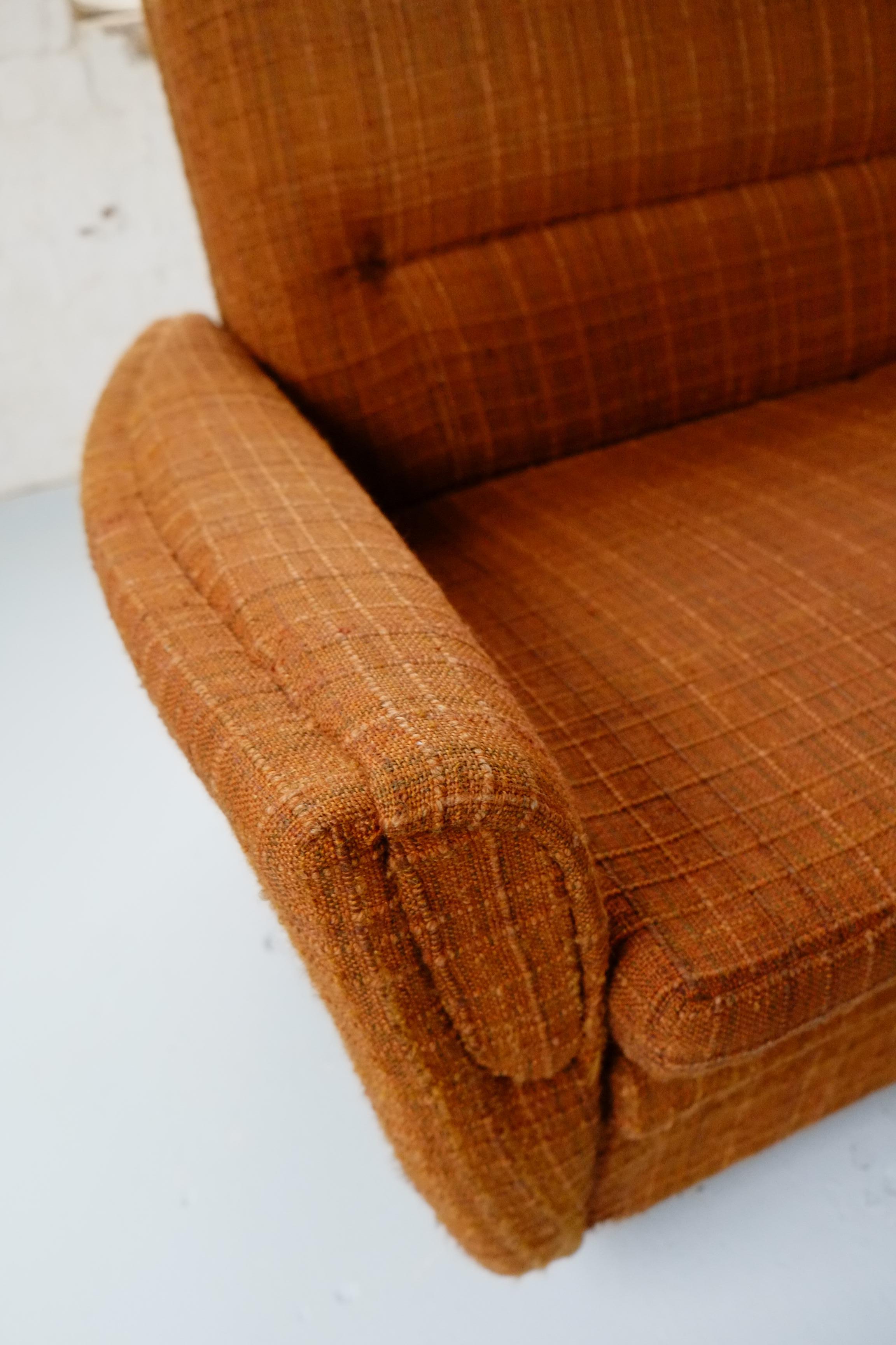 Fabric Classic 70's Vintage British Brown Sofa Bed Settee on Castors