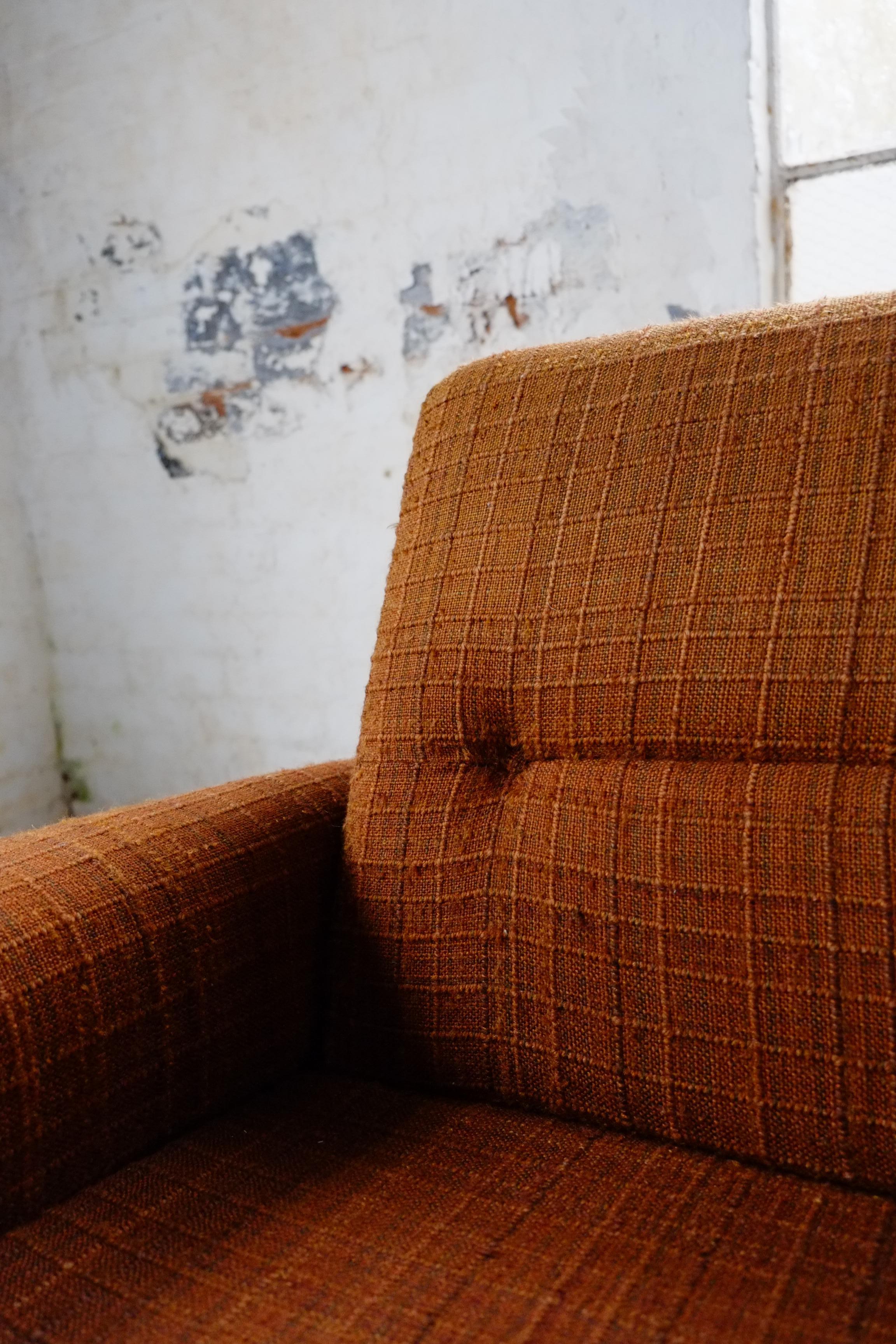 Classic 70's Vintage British Brown Sofa Bed Settee on Castors 2