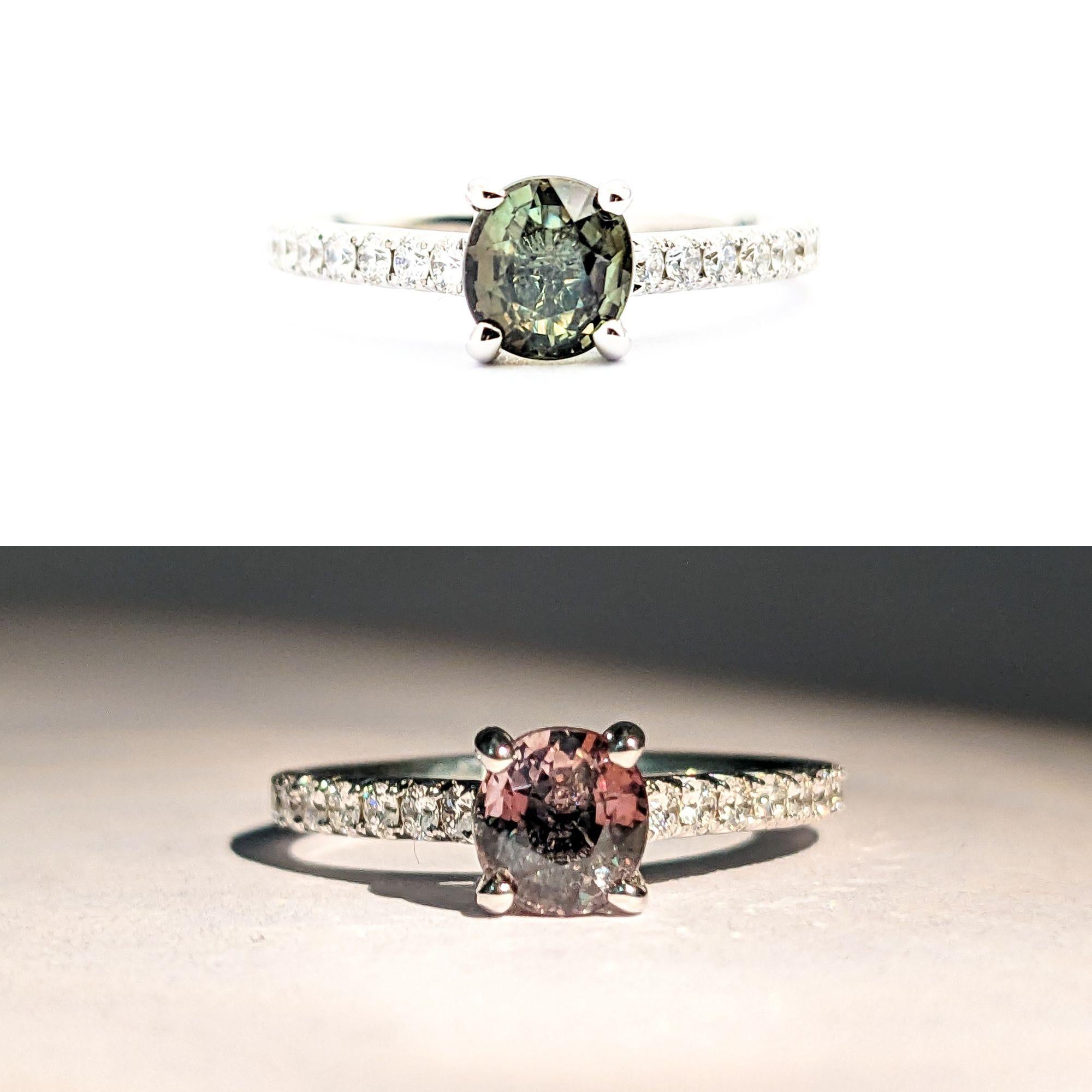 Modern Classic .91ct Natural Alexandrite & Diamond Ring in White Gold For Sale