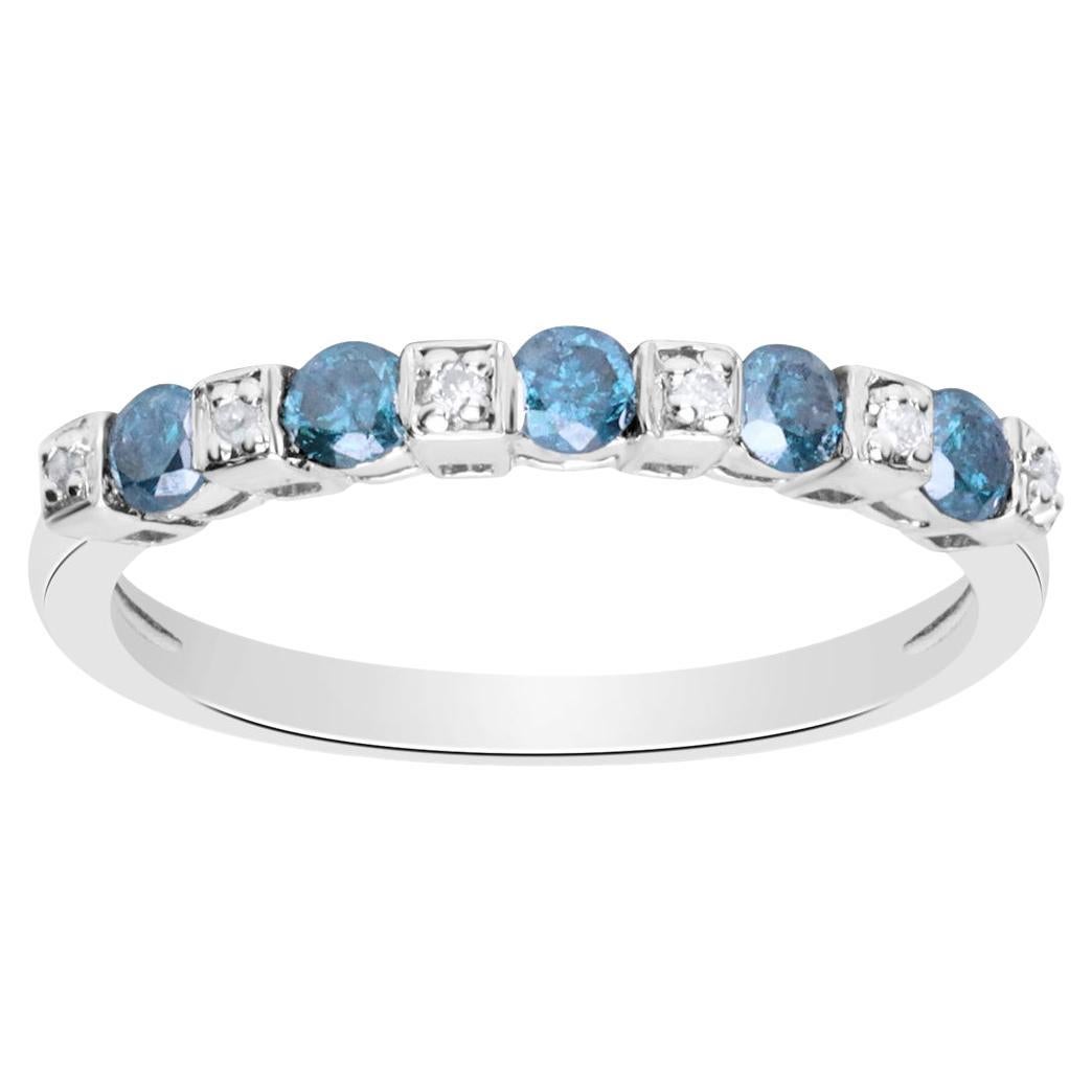 Classic 925 Sterling Silver Studded with Blue and White Diamond Ring ...