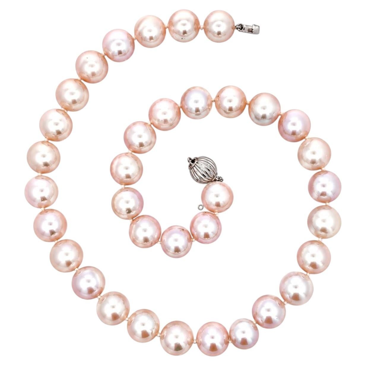 Classic 9.8-10.6mm Pink Pearls 16" Strand Necklace w/ 14k White Gold Clasp