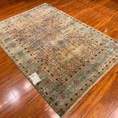 Classic Afghan Hand-Knotted Mamluk Wool Area Rug 4x6 Green