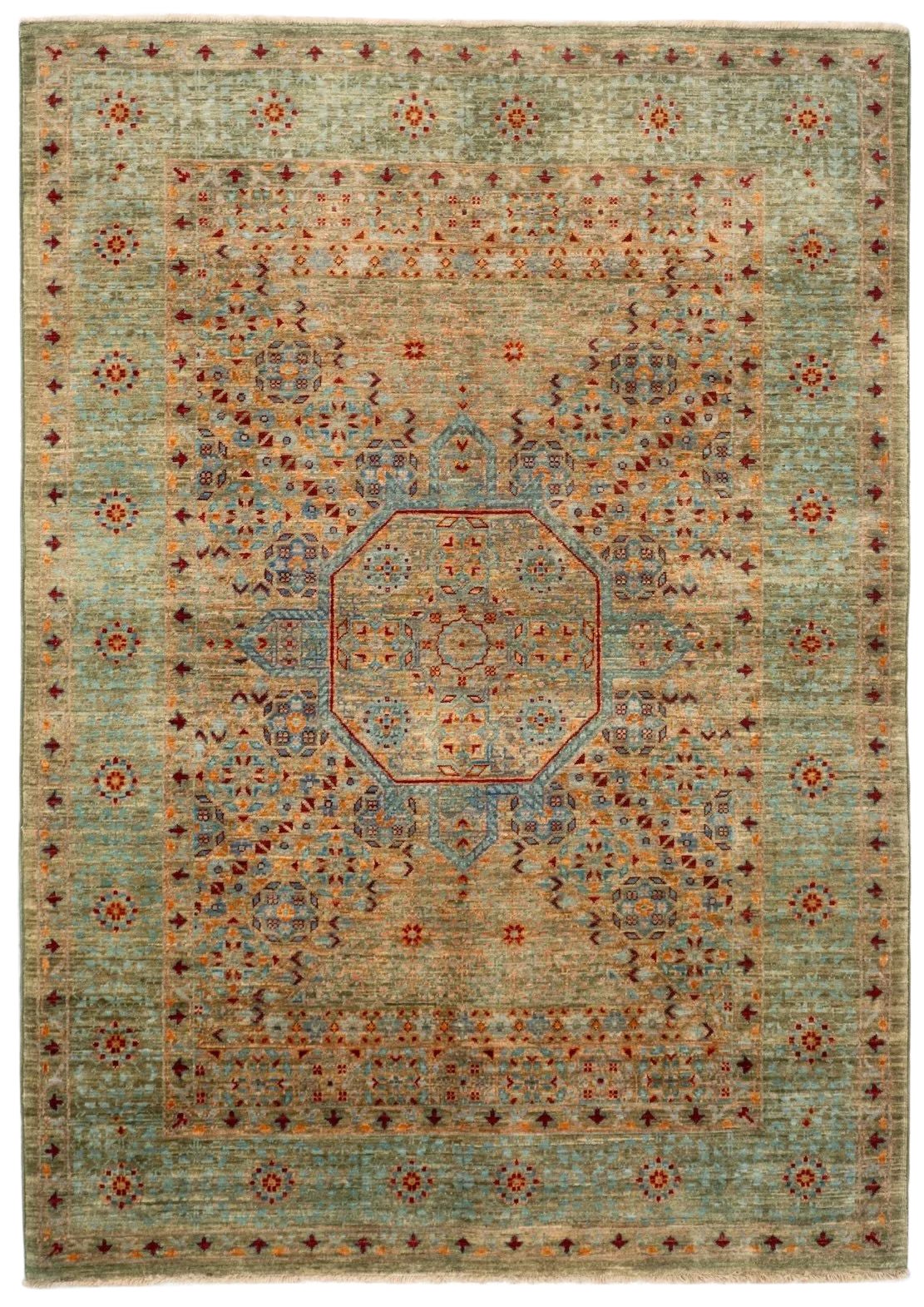 Classic Afghan Hand-Knotted Mamluk Wool Area Rug 4x6 Green