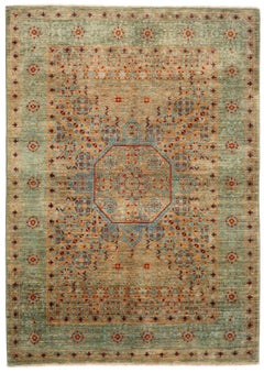 Classic Afghan Hand-Knotted Mamluk Wool Area Rug 4x6 Green