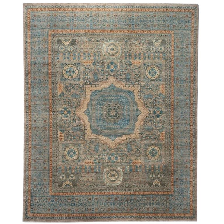 Classic Afghan Hand-Knotted Mamluk Wool Area Rug 8x10 Blue