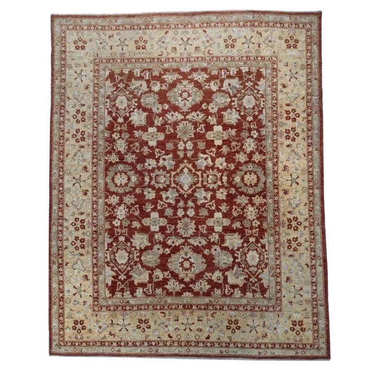 Classic Afghan Hand-Knotted Oushak Wool Area Rug 8x10 Red For Sale