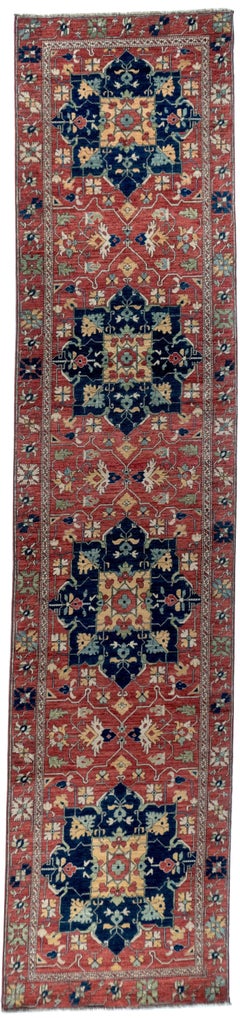 Classic Afghan Hand-Knotted Star Oushak Wool Runner Rug 3x14