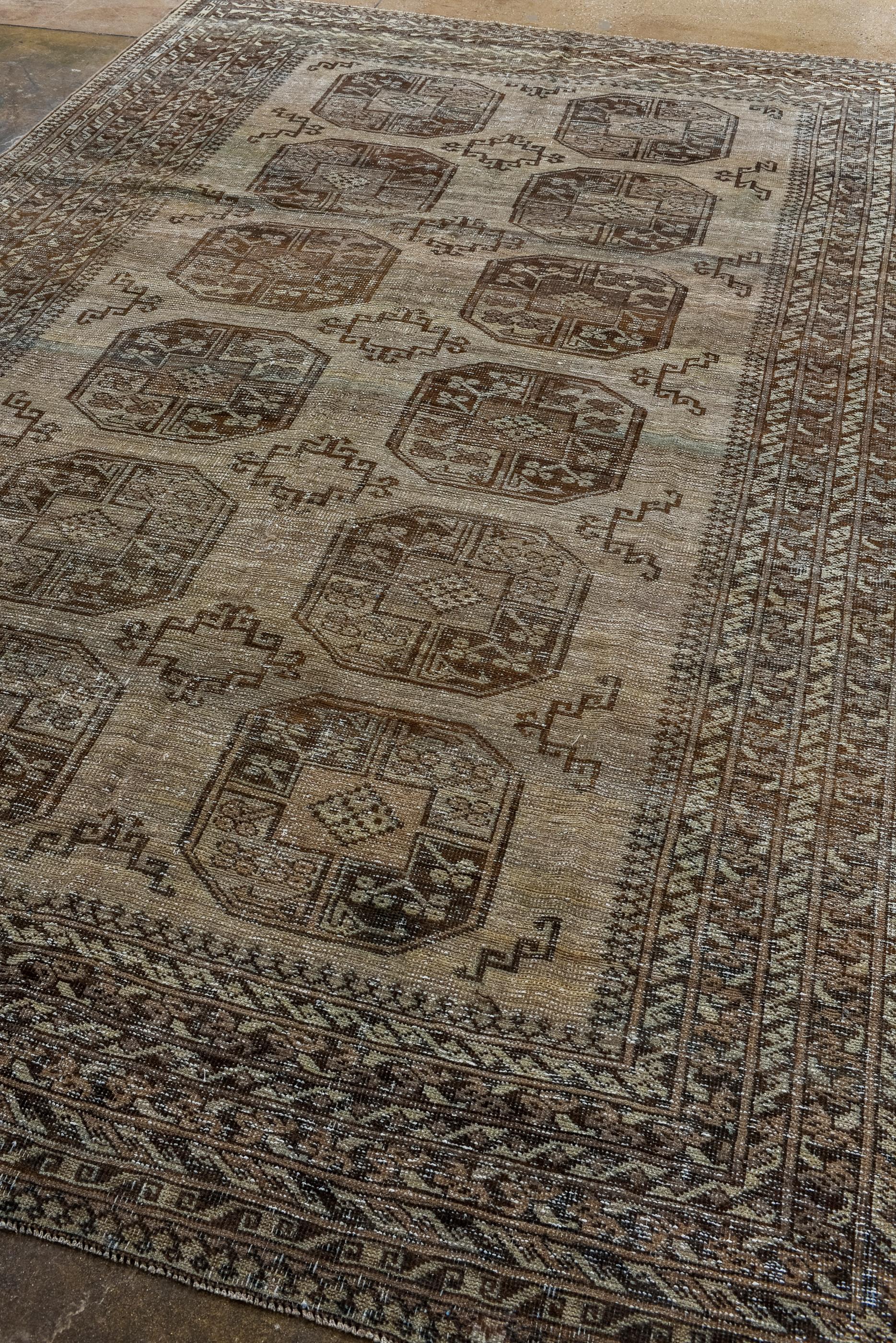 Hand-Knotted Classic Afghan Rug with Brown Field  For Sale