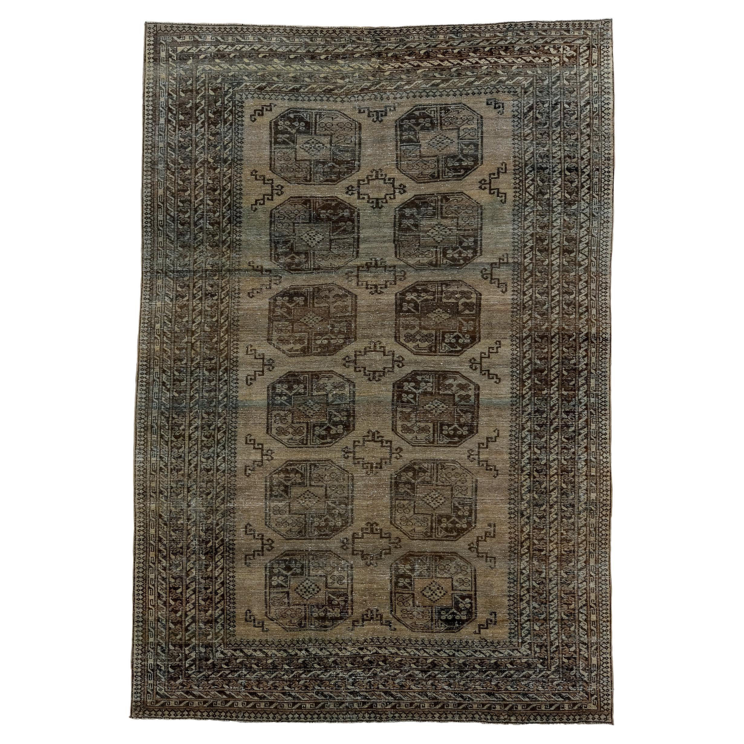 Classic Afghan Rug with Brown Field  For Sale