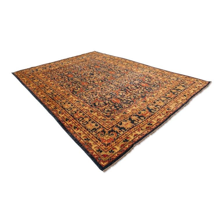 Hand-Knotted Classic Agra Rug, Palmettes and Interwoven Flowers, Blue, Red and Beige Colors For Sale