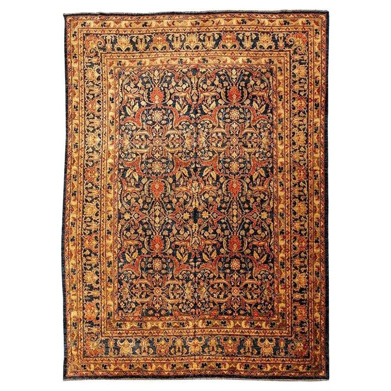 Classic Agra Rug, Palmettes and Interwoven Flowers, Blue, Red and Beige Colors For Sale 1