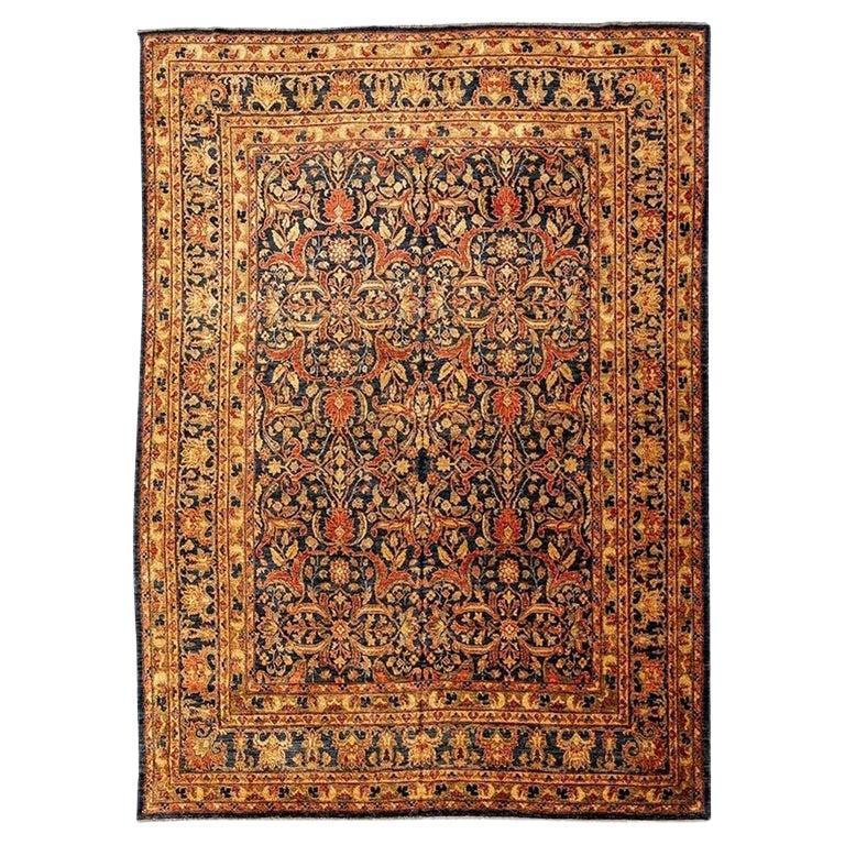 Classic Agra Rug, Palmettes and Interwoven Flowers, Blue, Red and Beige Colors