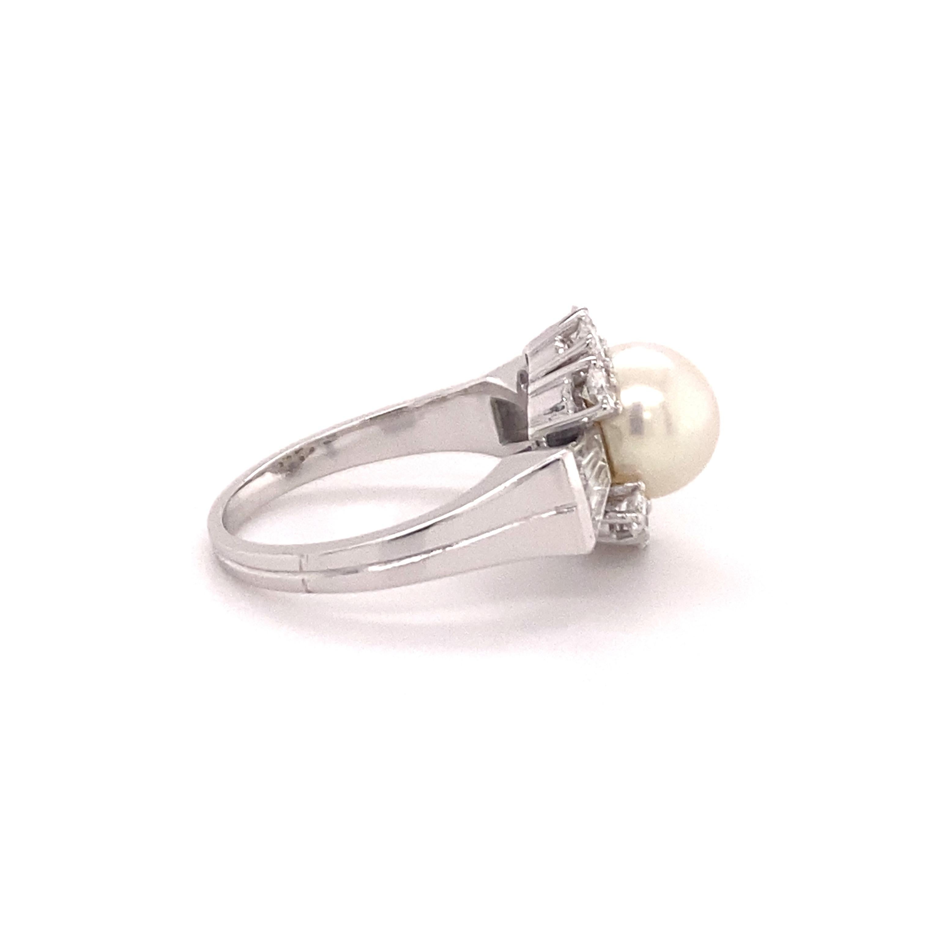 Classic Akoya Cultured Pearl and Diamond Ring in 18 Karat White Gold 1