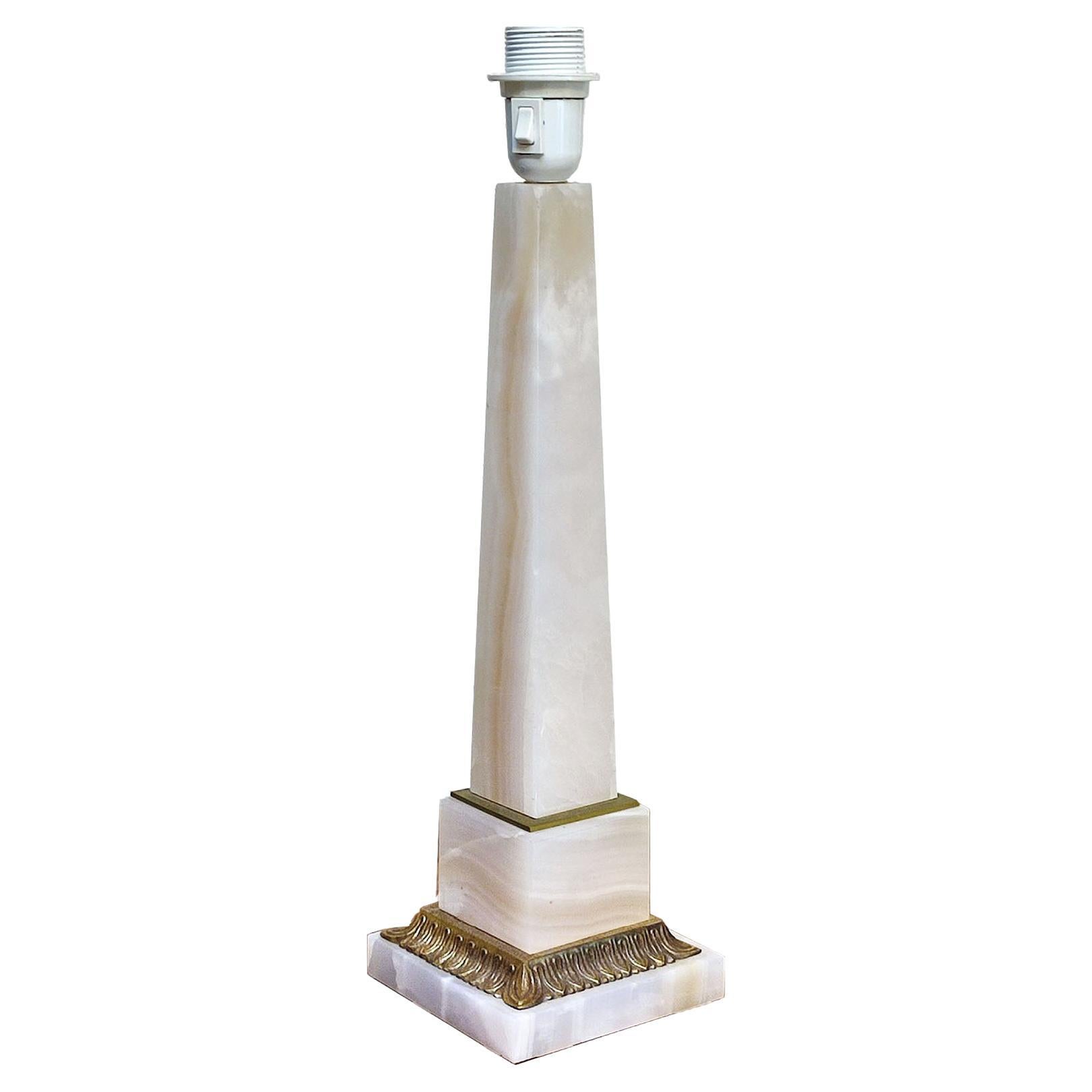 Classic Alabaster and Bronze Obelisk Table Lamp, Italy