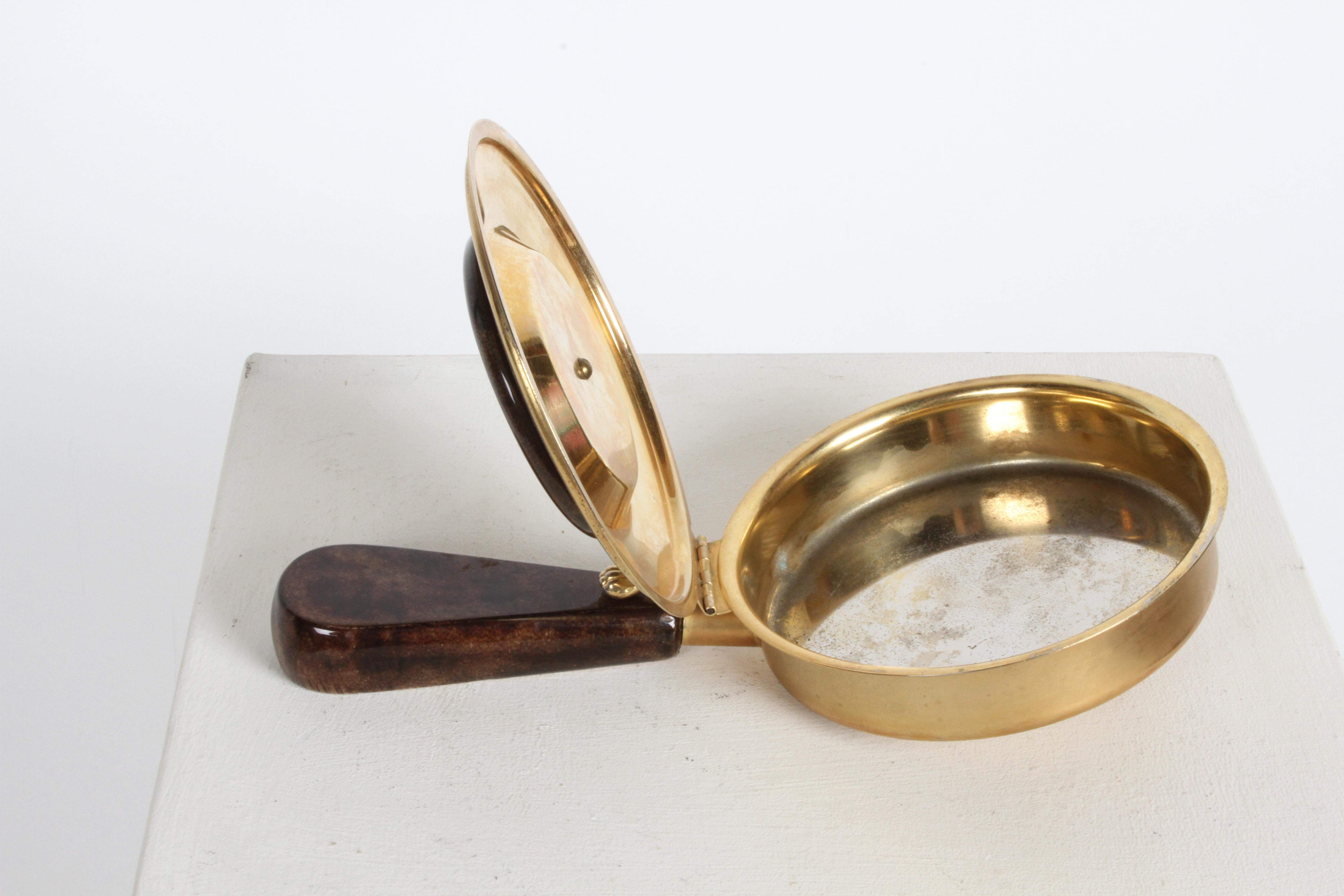 Mid-20th Century Classic Aldo Tura Italy Silent Butler 24k Gold Plated & Goatskin Parchment For Sale