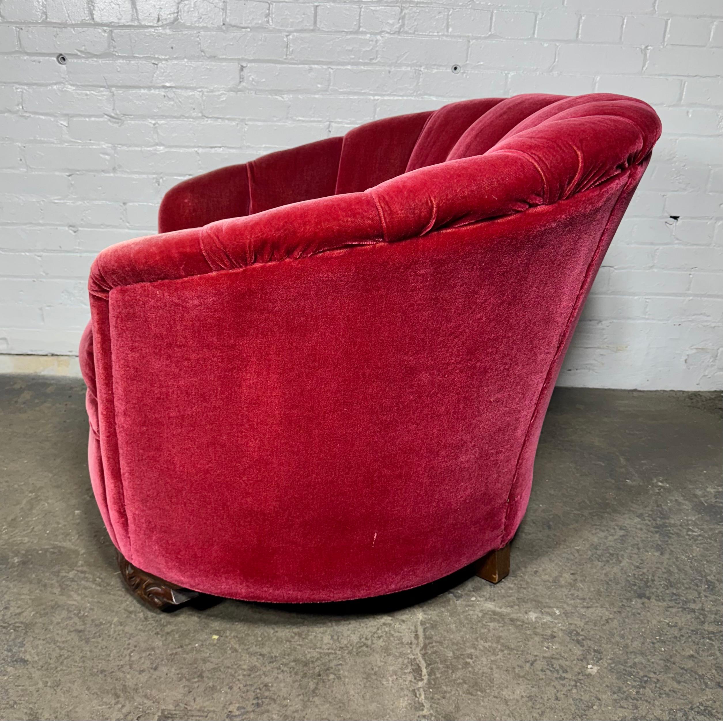 Mid-20th Century Classic American Art Deco Fuchsia (pink) Mohair Channel Back Lounge Chair